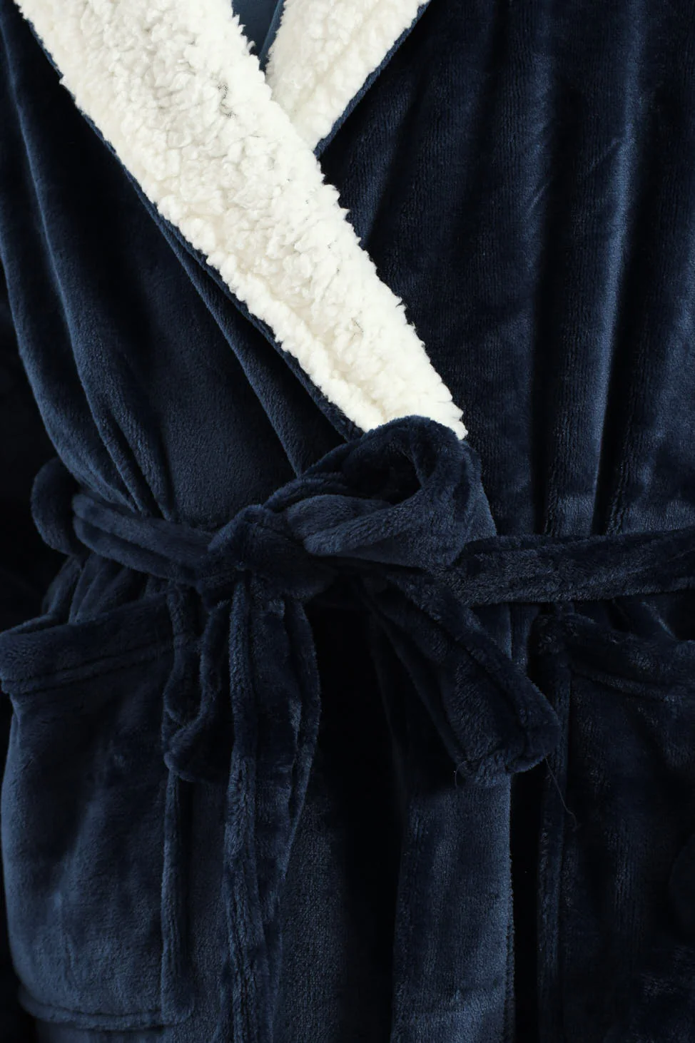Coral Fleece & Sherpa Hooded Gown - Navy - Image 6