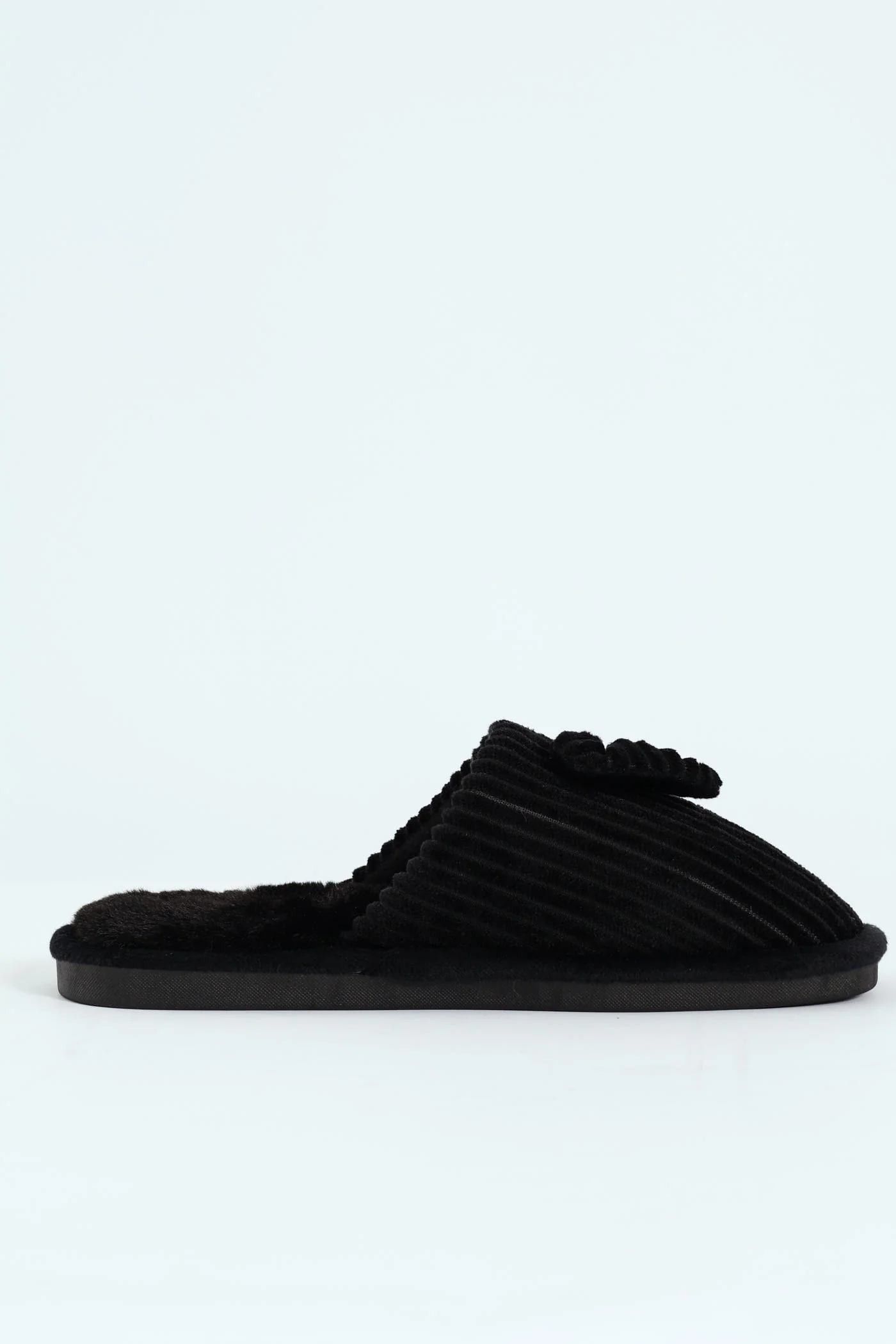 Corduroy Closed Toe Slipper With Bow Detail - Black - Image 3
