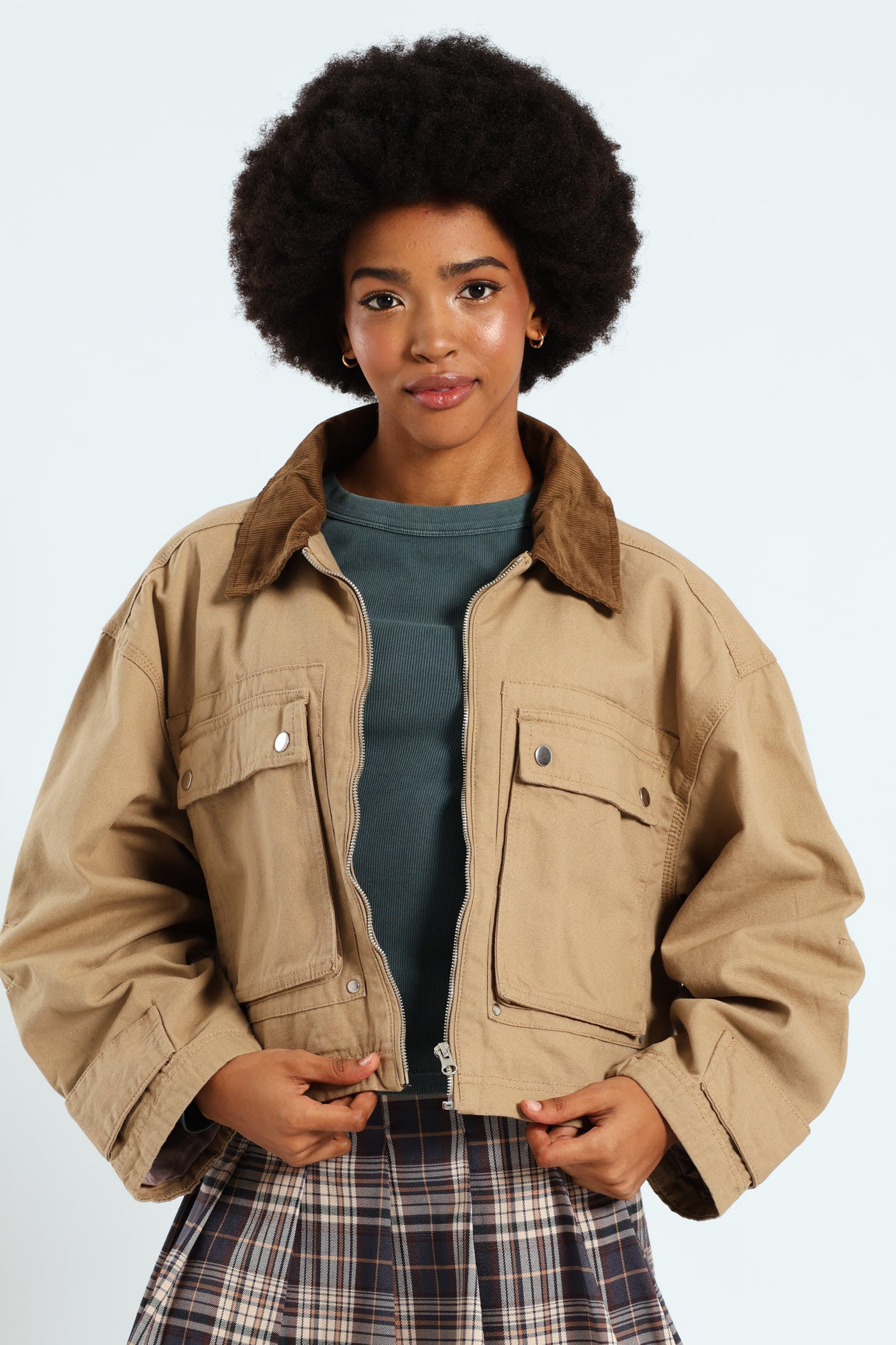 Corduroy Collar Utility Jacket - Stone - Image 3