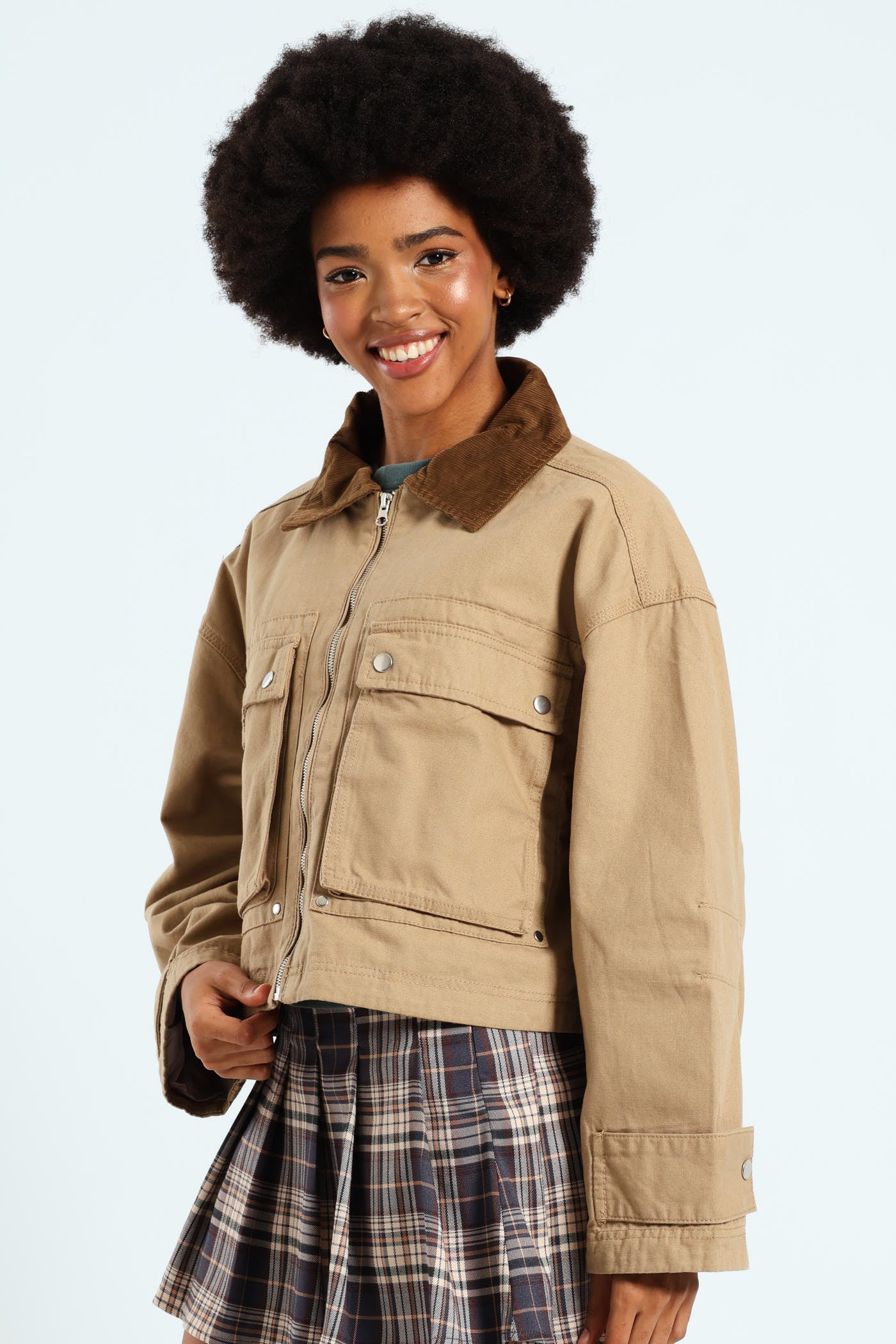 Corduroy Collar Utility Jacket - Stone - Image 5