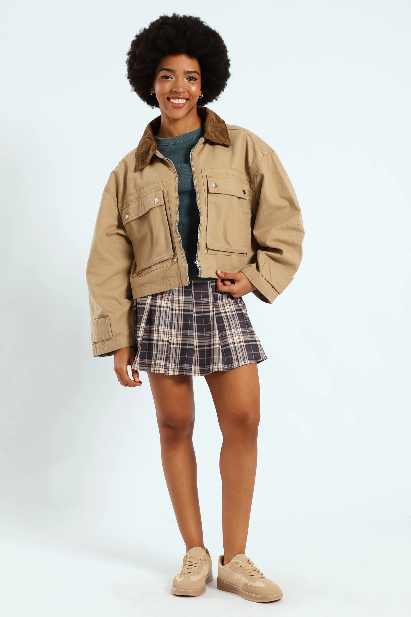 Corduroy Collar Utility Jacket - Stone - Image 7