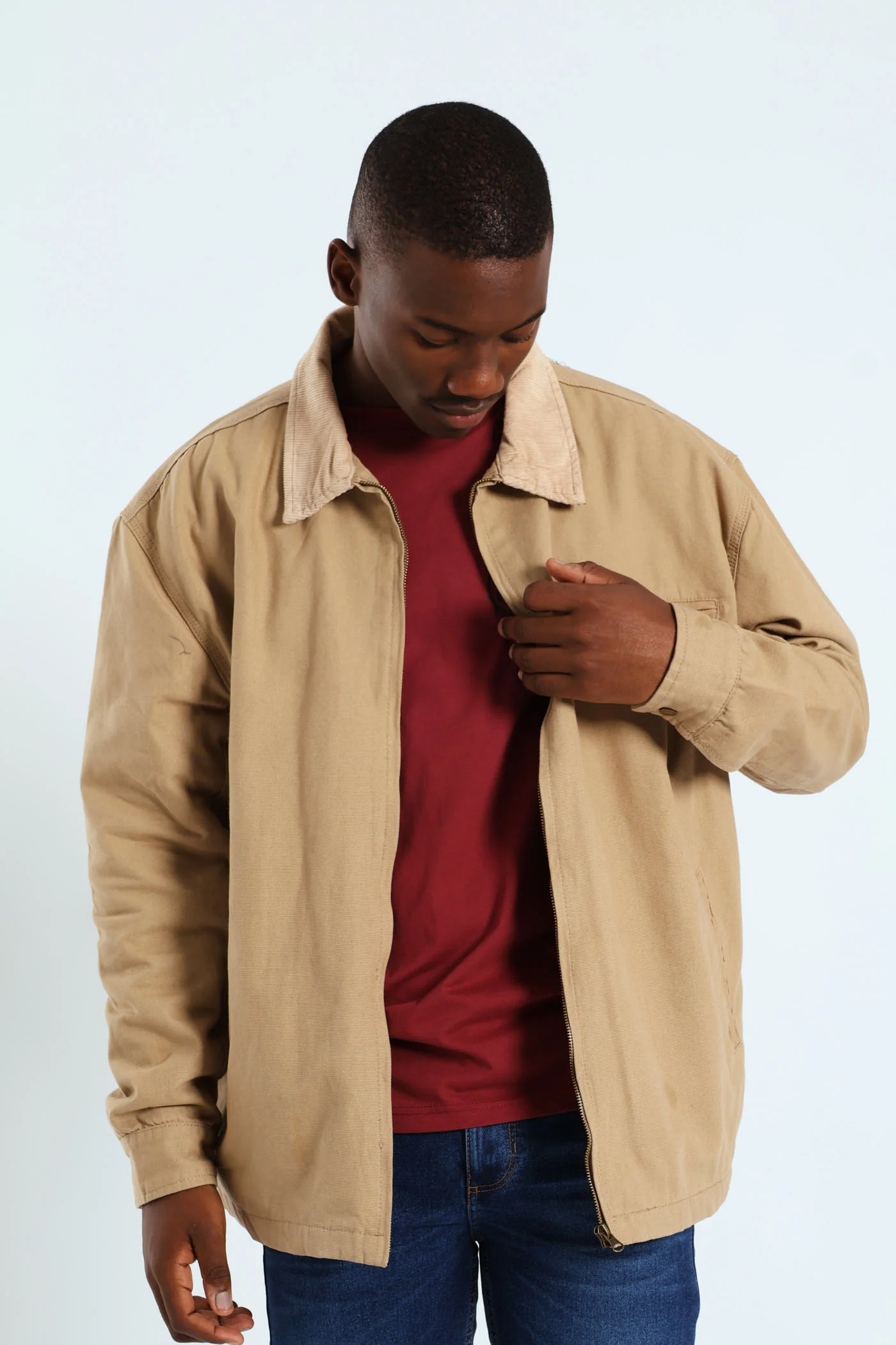 Corduroy Collar Worker Jacket - Taupe - Image 6