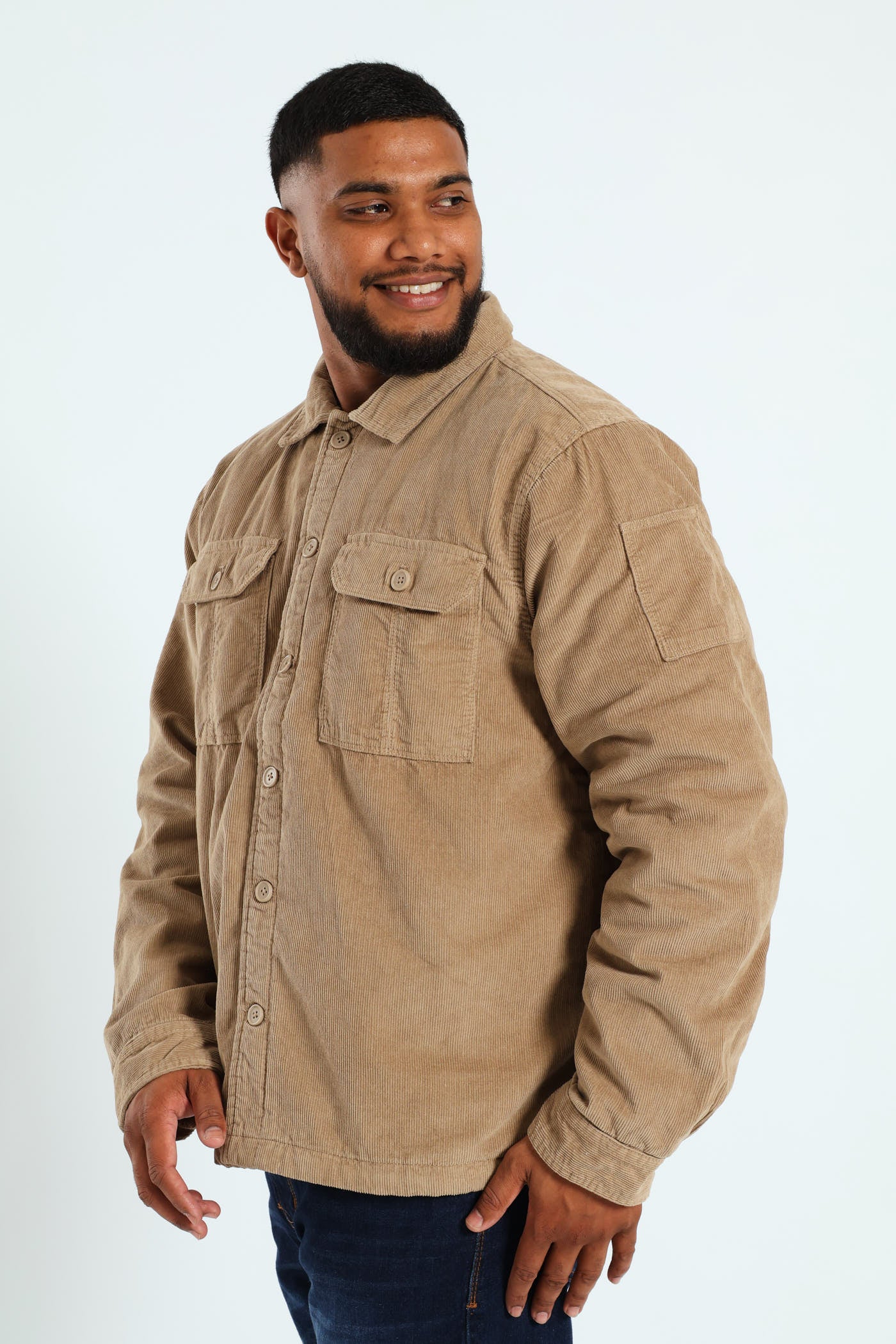 Corduroy Flap Pocket Shacket - Taupe - Image 3