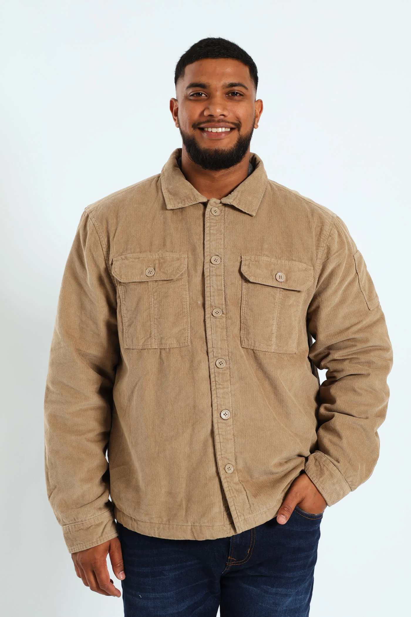 Corduroy Flap Pocket Shacket - Taupe - Image 5