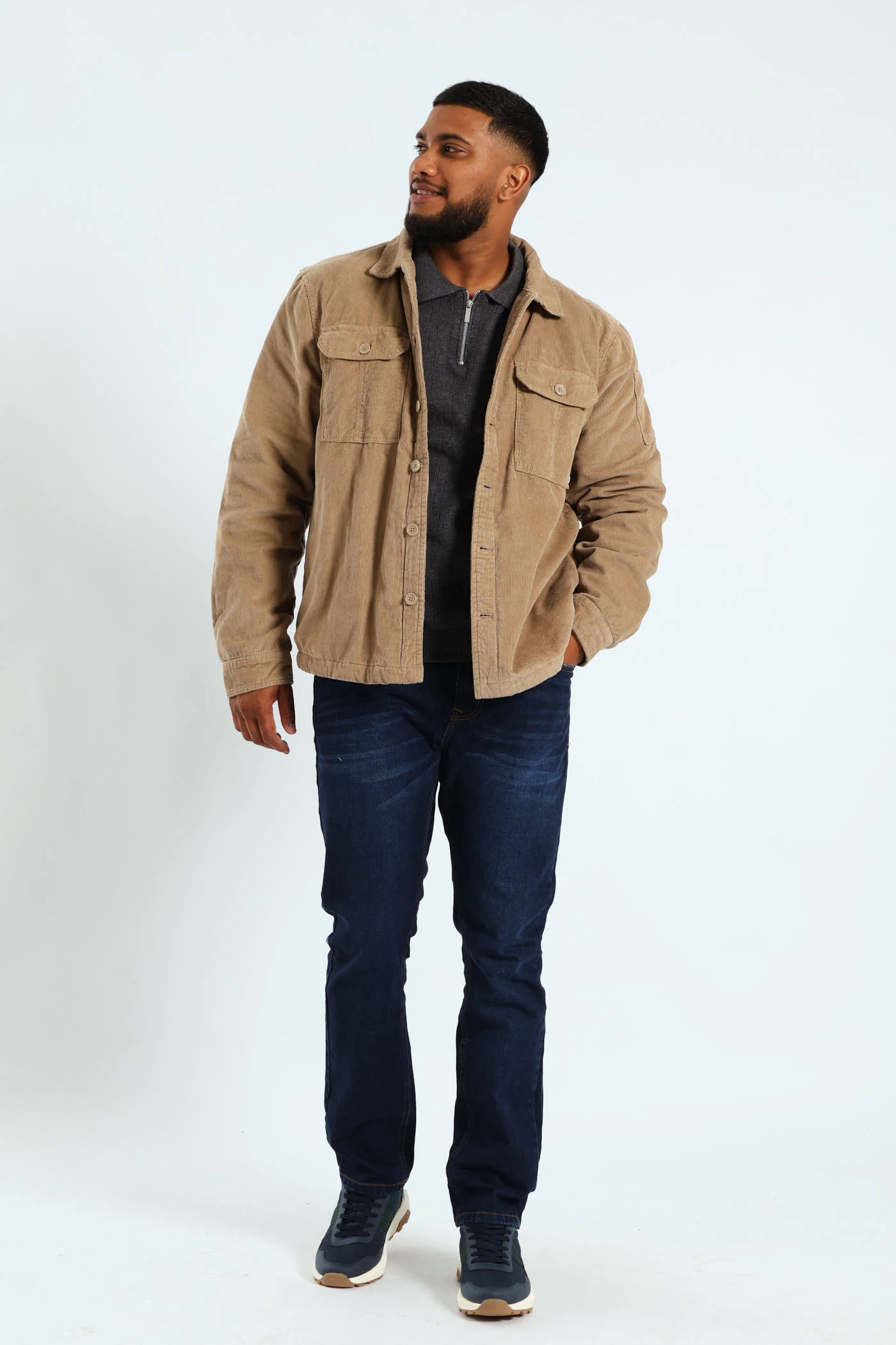 Corduroy Flap Pocket Shacket - Taupe - Image 7