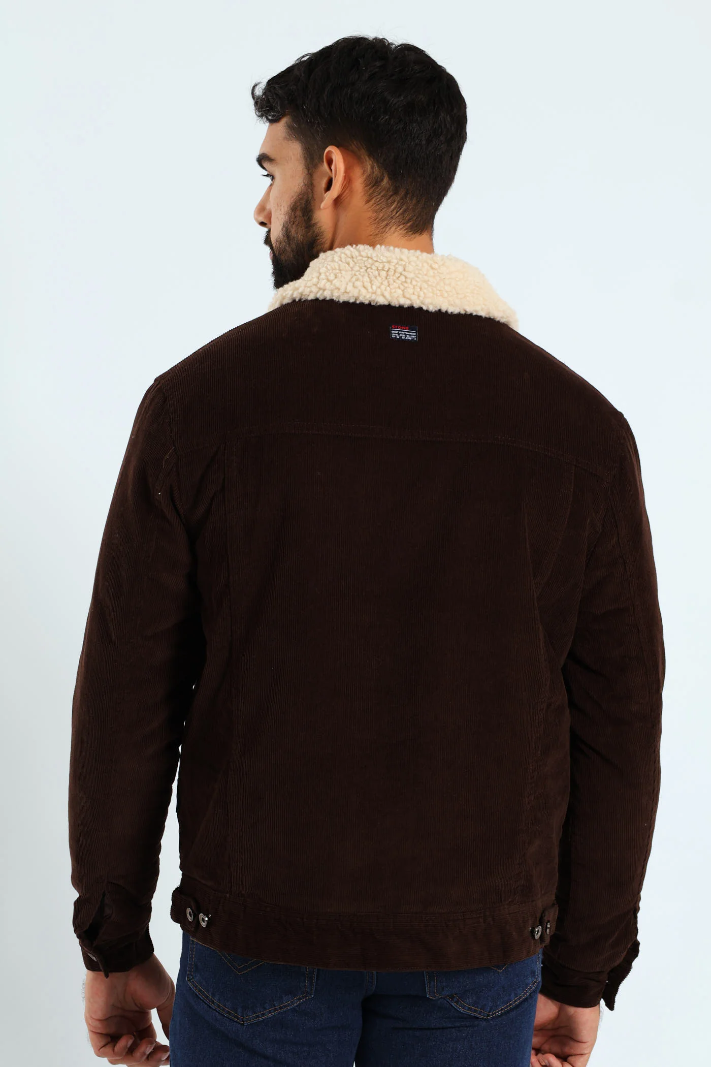 Corduroy Sherpa Trucker Jacket - Chocolate - Image 4