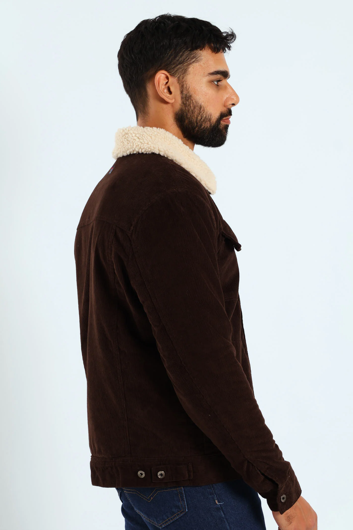 Corduroy Sherpa Trucker Jacket - Chocolate - Image 5