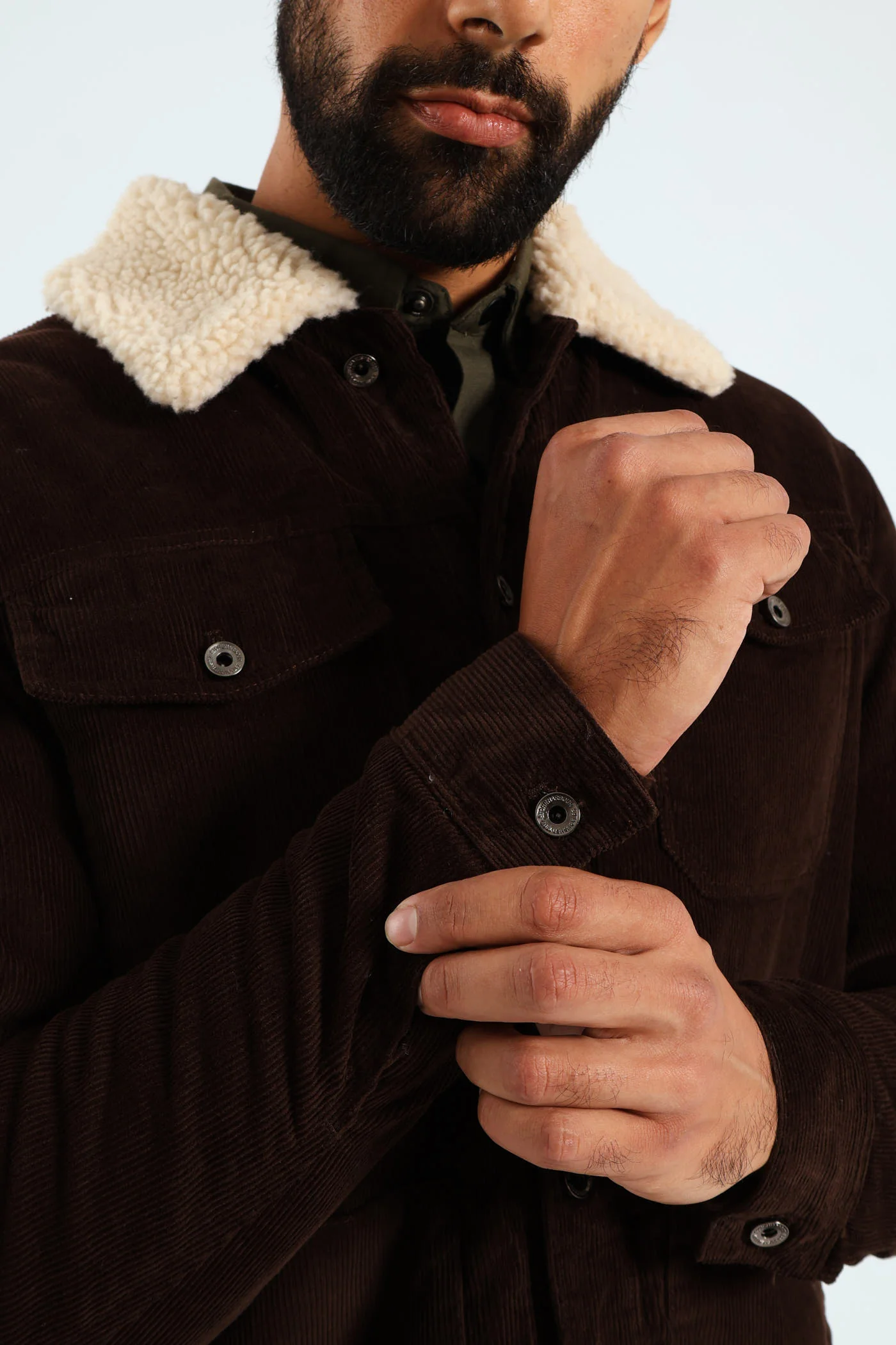 Corduroy Sherpa Trucker Jacket - Chocolate - Image 6