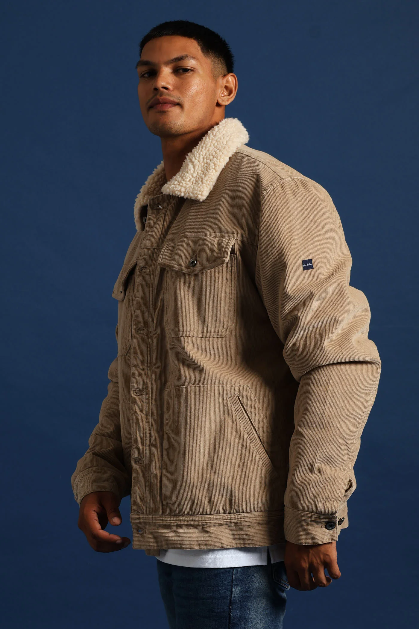 Corduroy Sherpa Trucker Jacket - Taupe - Image 10