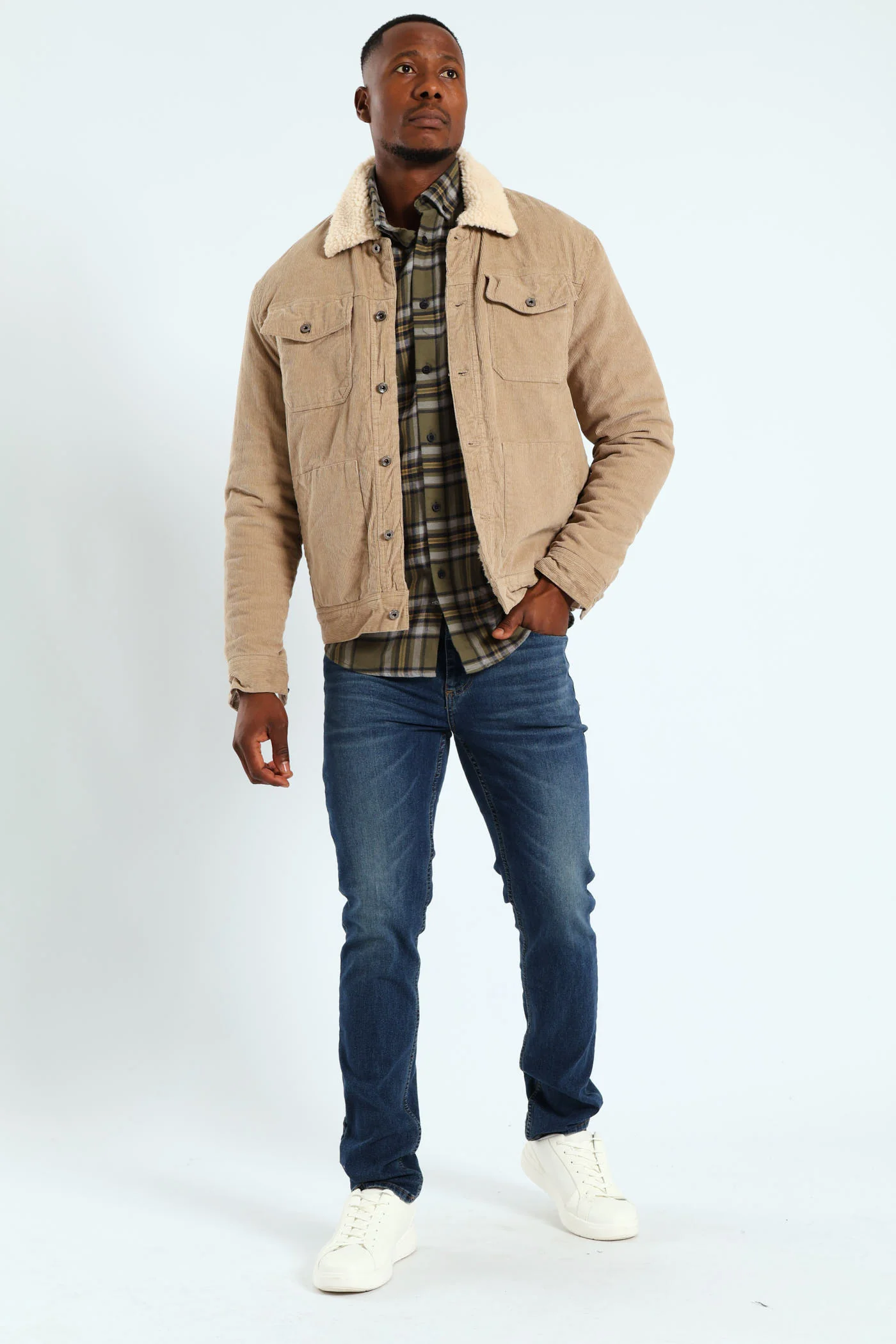 Corduroy Sherpa Trucker Jacket - Taupe - Image 2