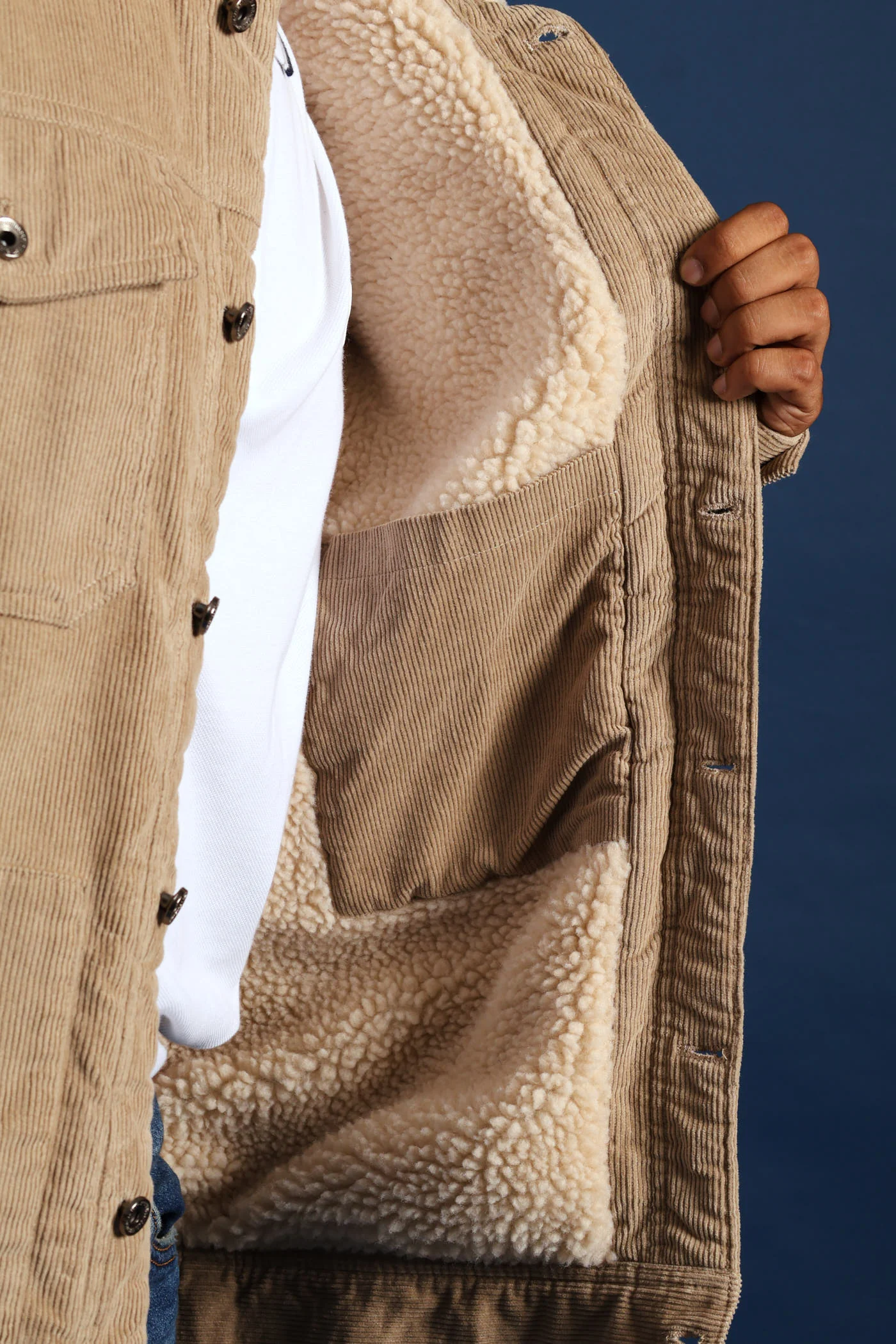 Corduroy Sherpa Trucker Jacket - Taupe - Image 4