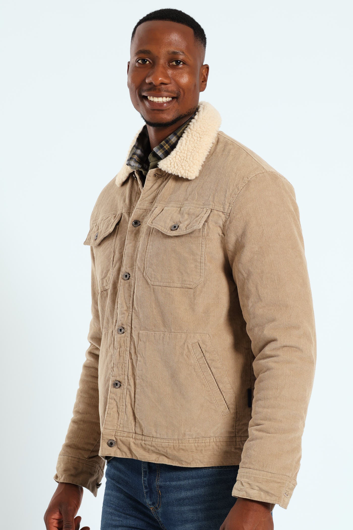 Corduroy Sherpa Trucker Jacket - Taupe - Image 5