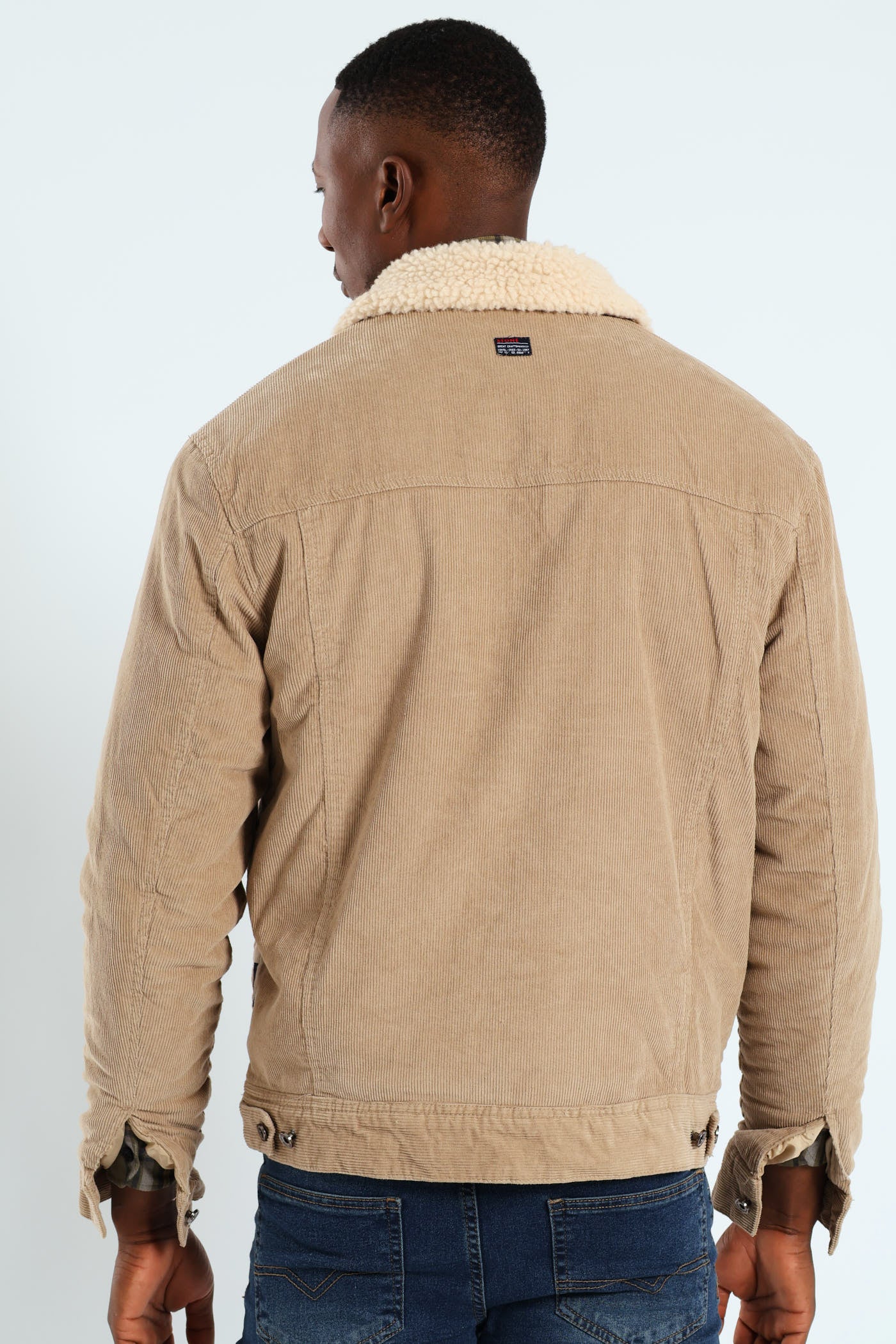 Corduroy Sherpa Trucker Jacket - Taupe - Image 6