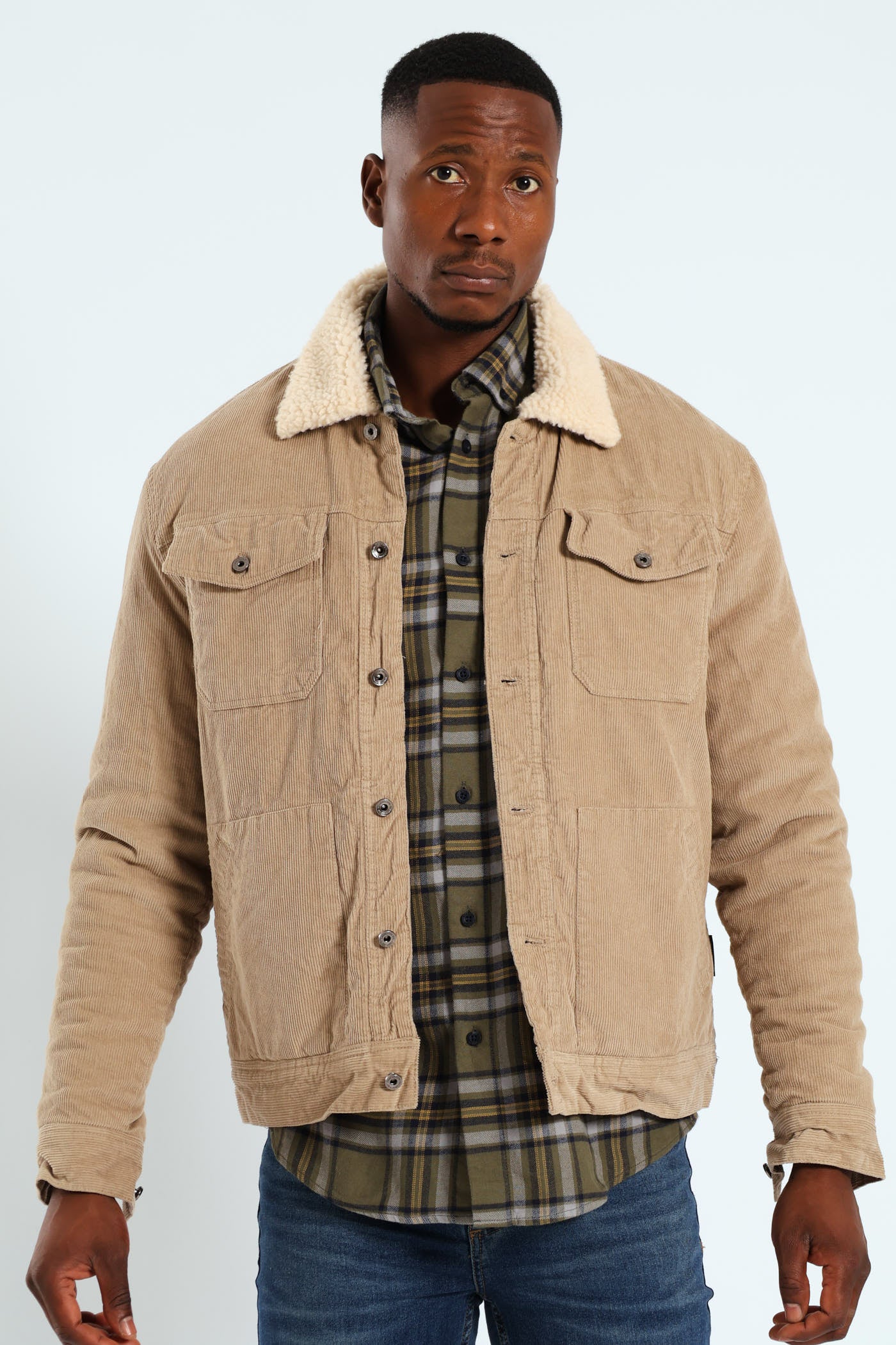 Corduroy Sherpa Trucker Jacket - Taupe - Image 7