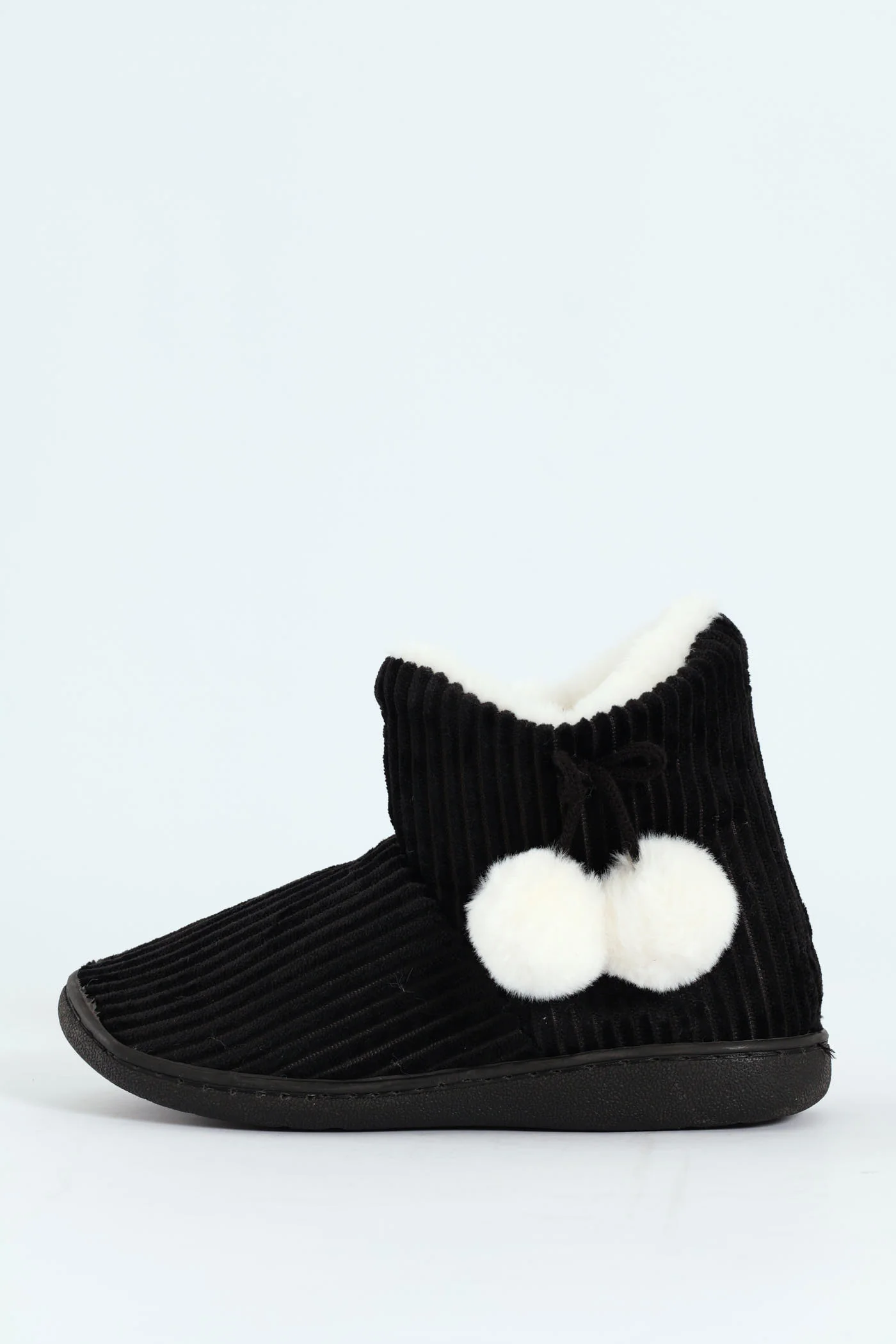 Corduroy Slipper Bootie With Pompoms - Black - Image 2