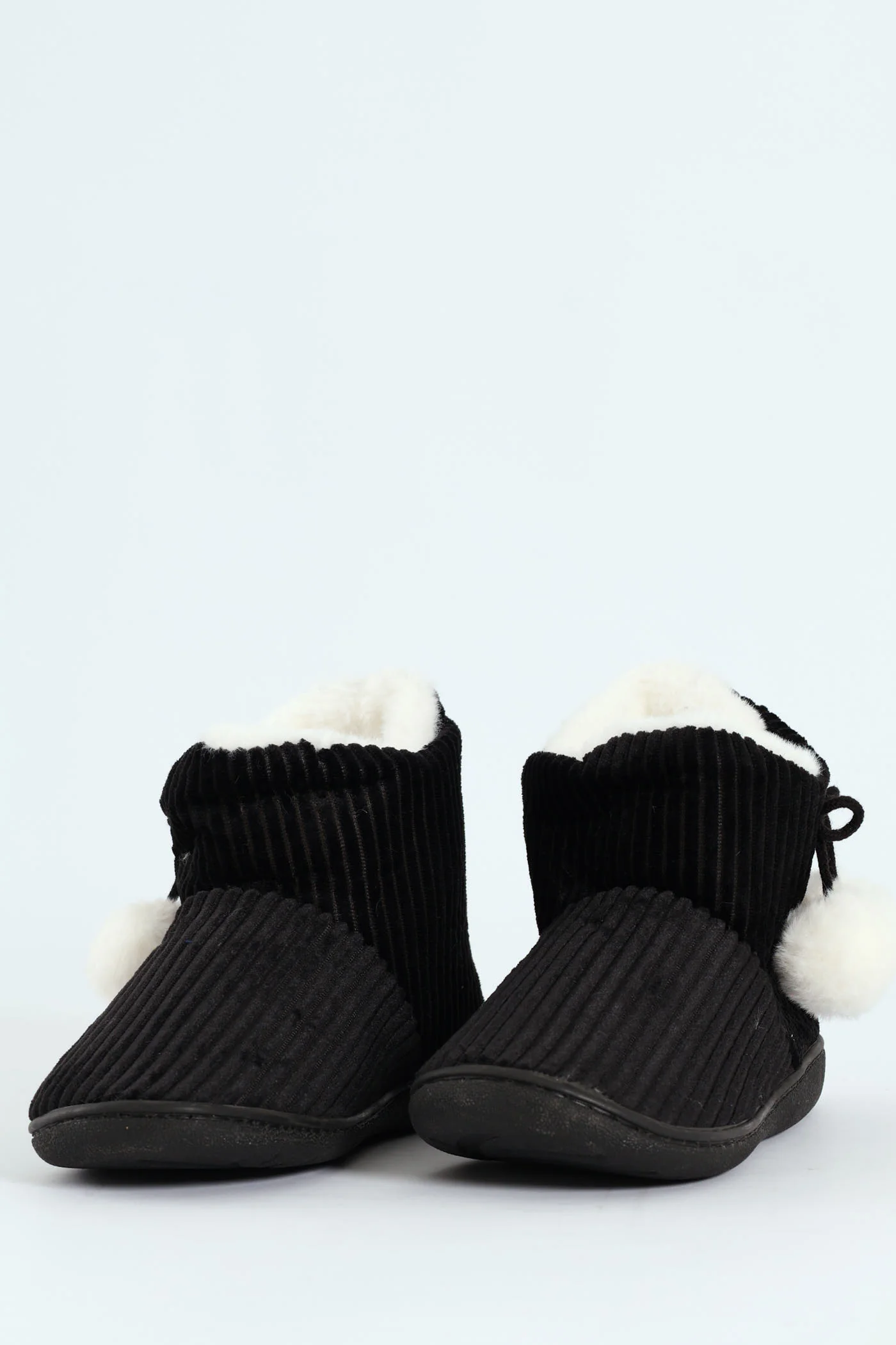 Corduroy Slipper Bootie With Pompoms - Black - Image 4