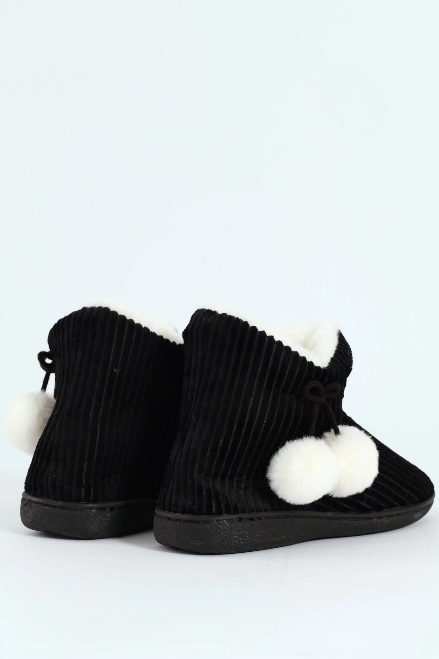 Corduroy Slipper Bootie With Pompoms - Black - Image 5