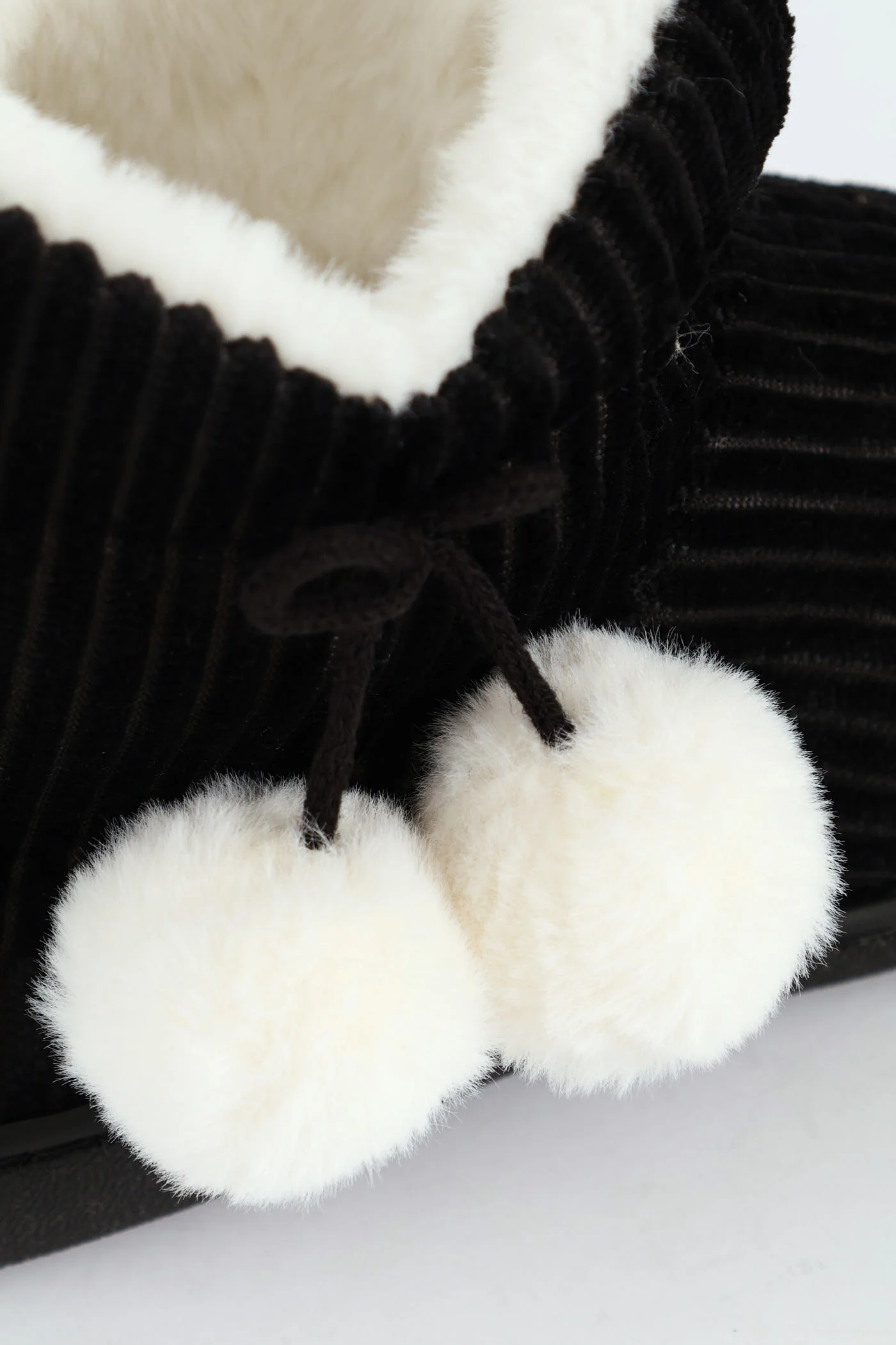 Corduroy Slipper Bootie With Pompoms - Black - Image 6