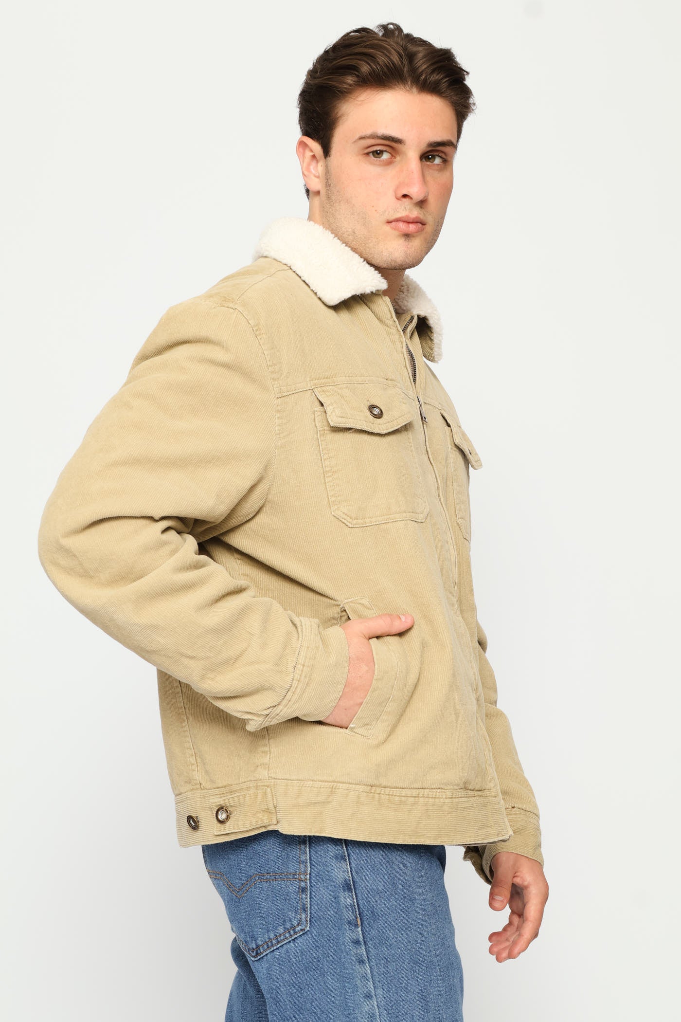 Corduroy Trucker Jacket - Taupe - Image 6
