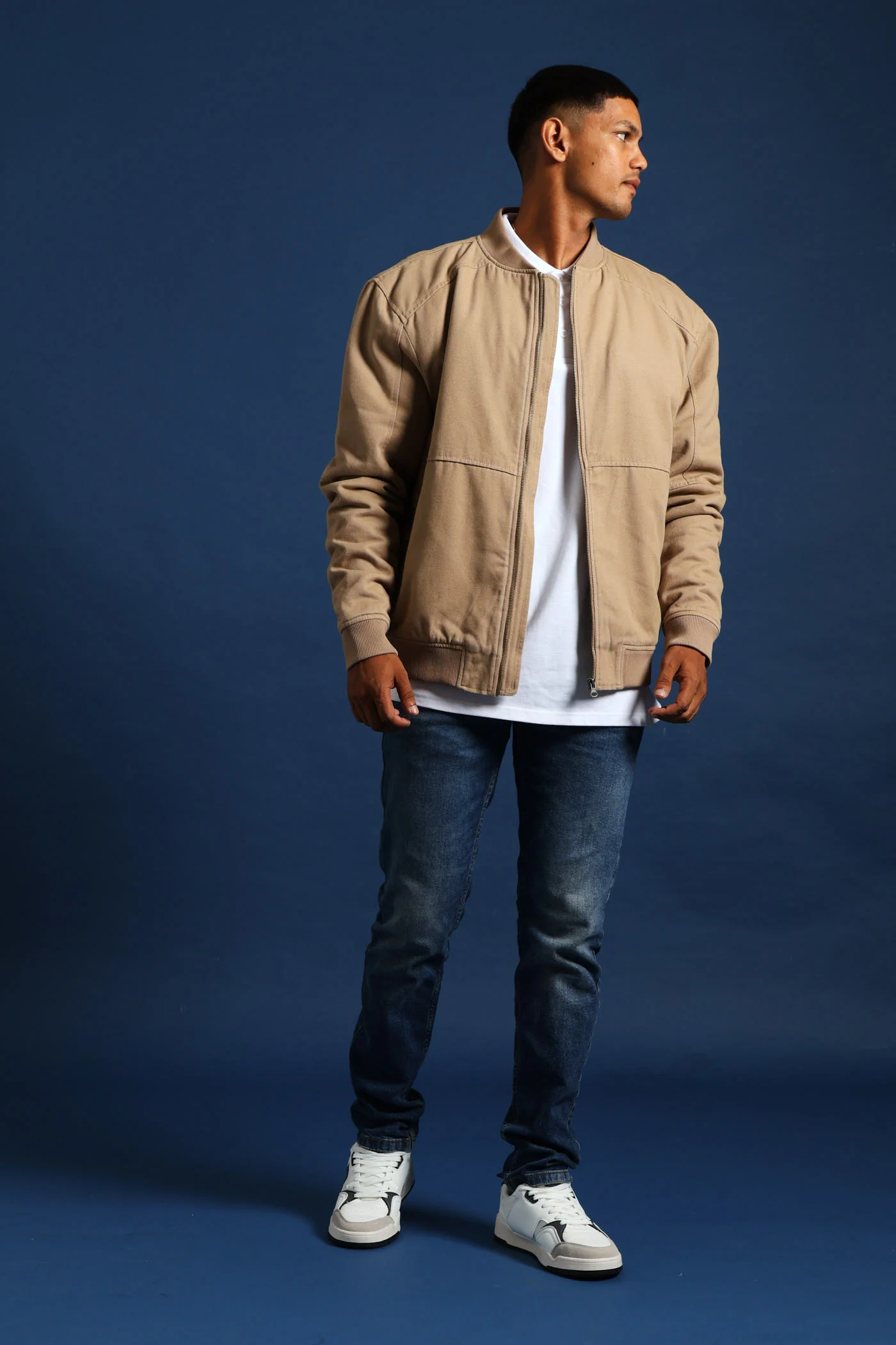 Cotton Bomber Jacket - Taupe - Image 6