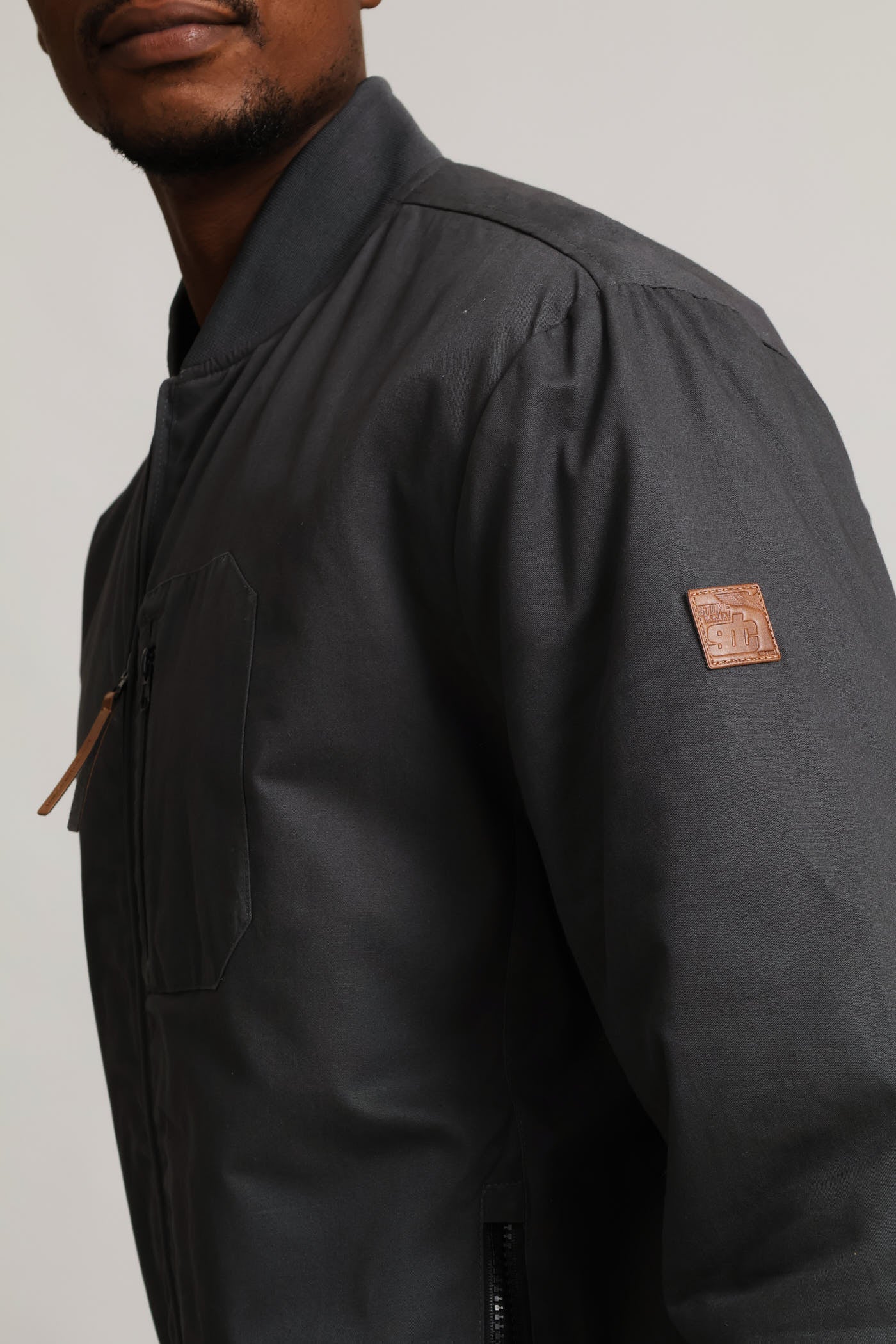 Cotton Bomber Zip Pocket - Charcoal - Image 2