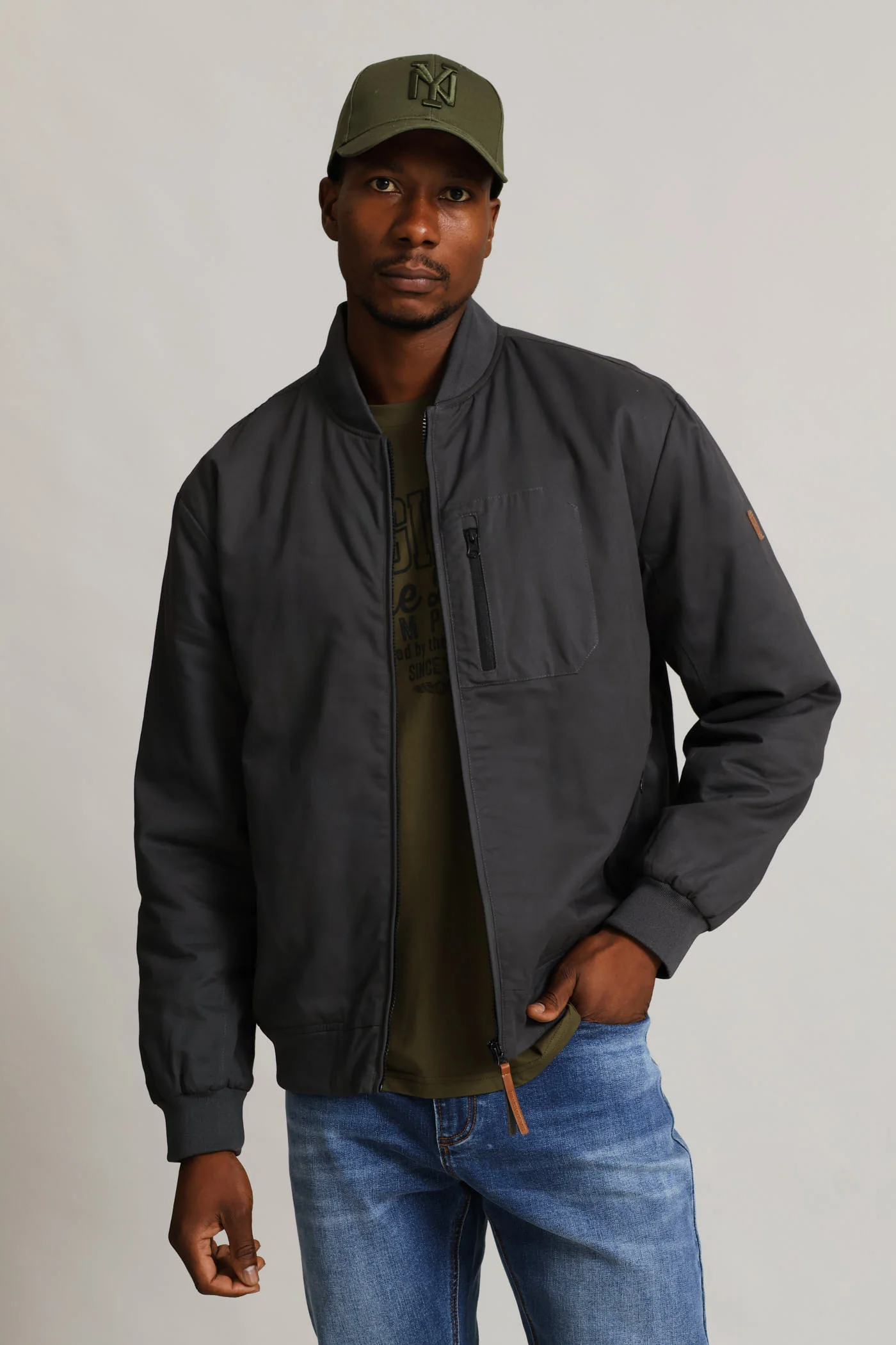 Cotton Bomber Zip Pocket - Charcoal - Image 3