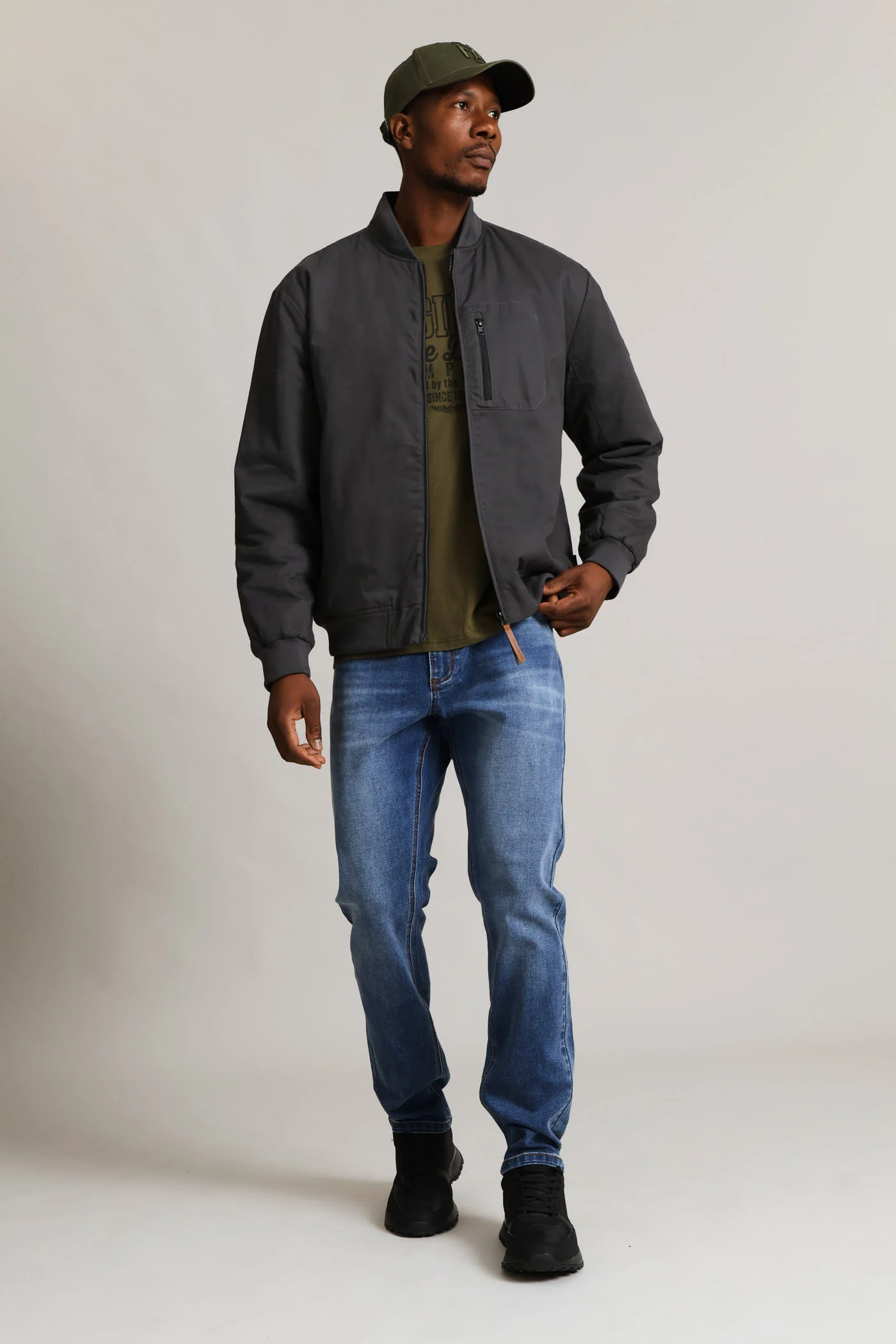 Cotton Bomber Zip Pocket - Charcoal - Image 7