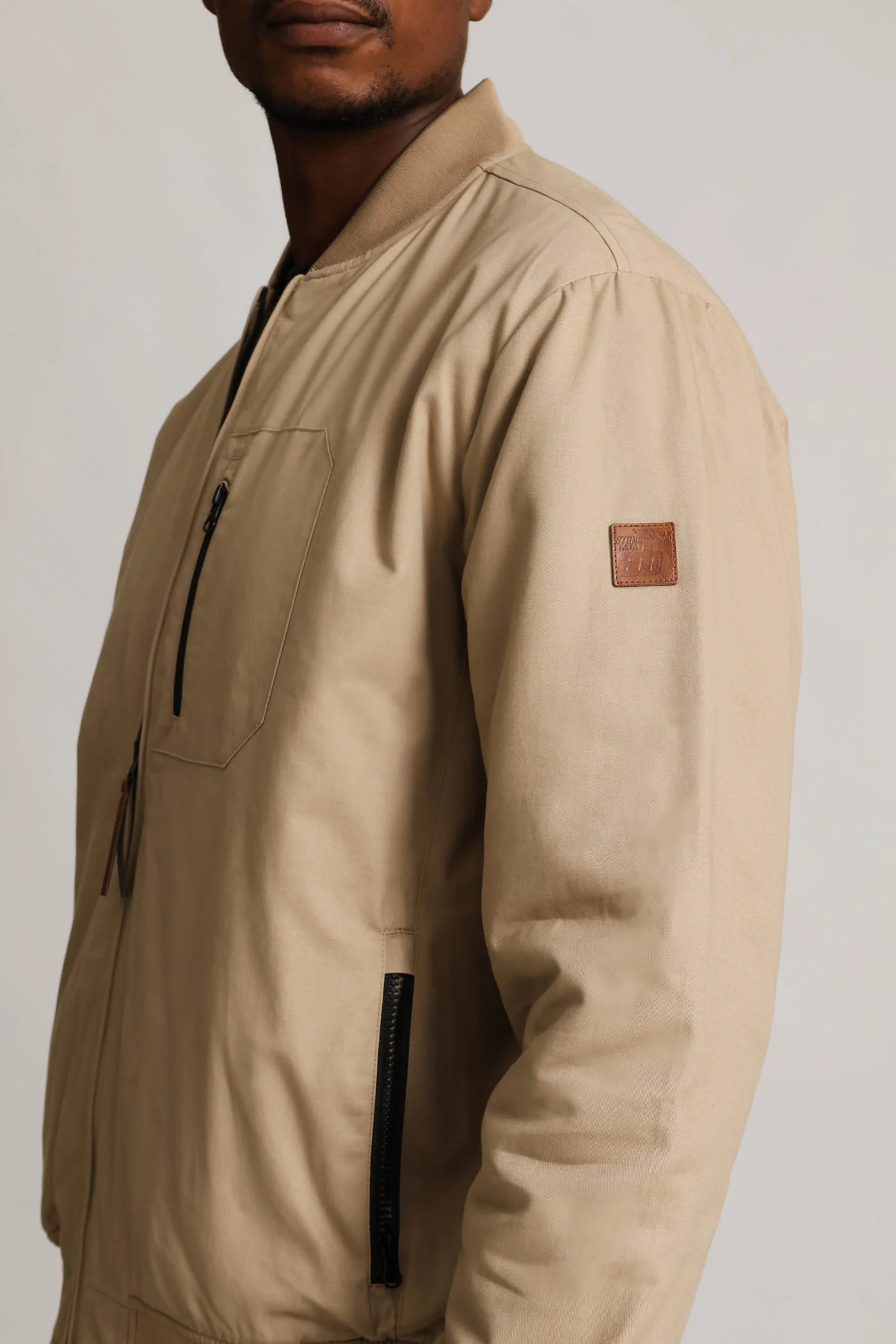 Cotton Bomber Zip Pocket - Taupe - Image 2