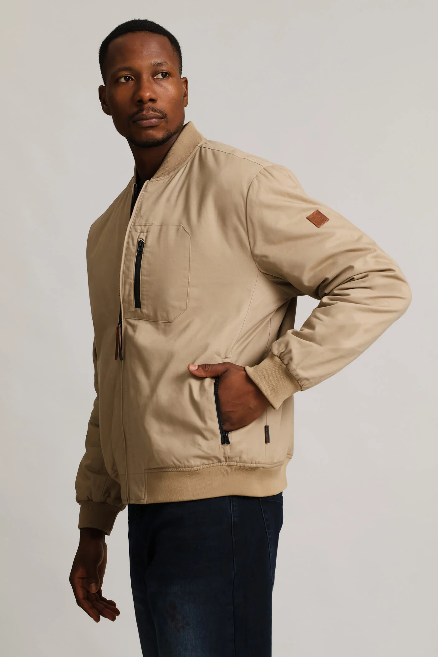 Cotton Bomber Zip Pocket - Taupe - Image 3