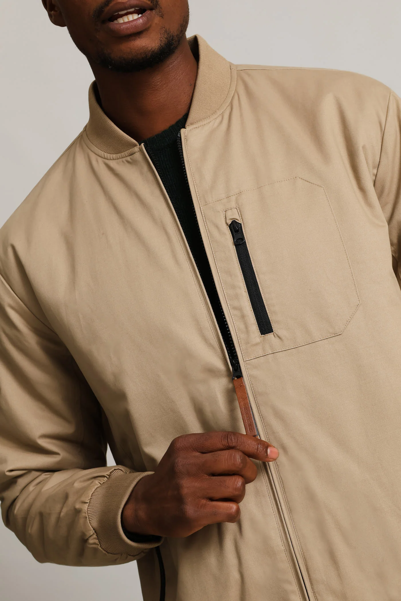 Cotton Bomber Zip Pocket - Taupe - Image 5