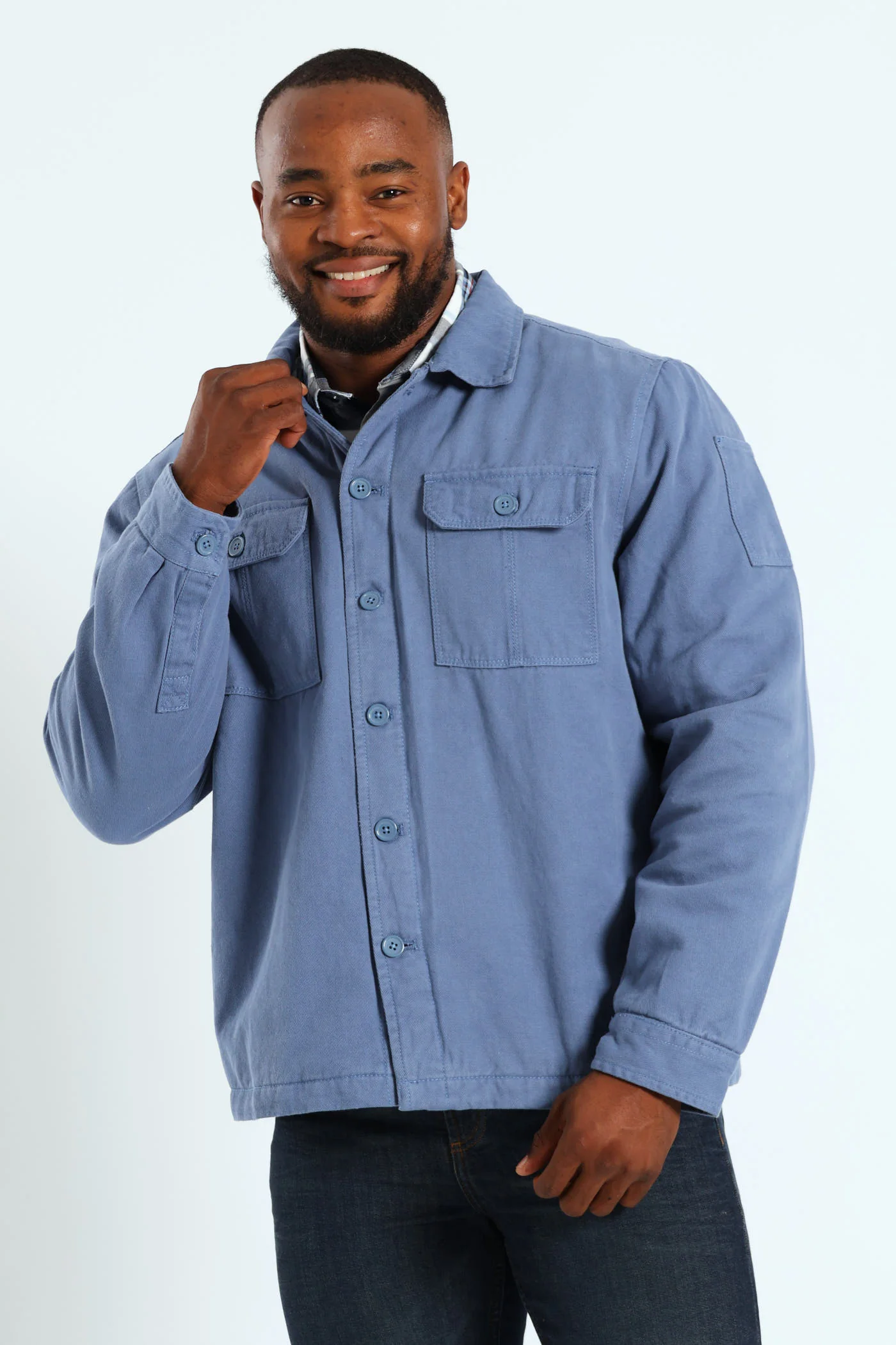 Cotton Flap Pocket Shacket - Steel Blue - Image 2