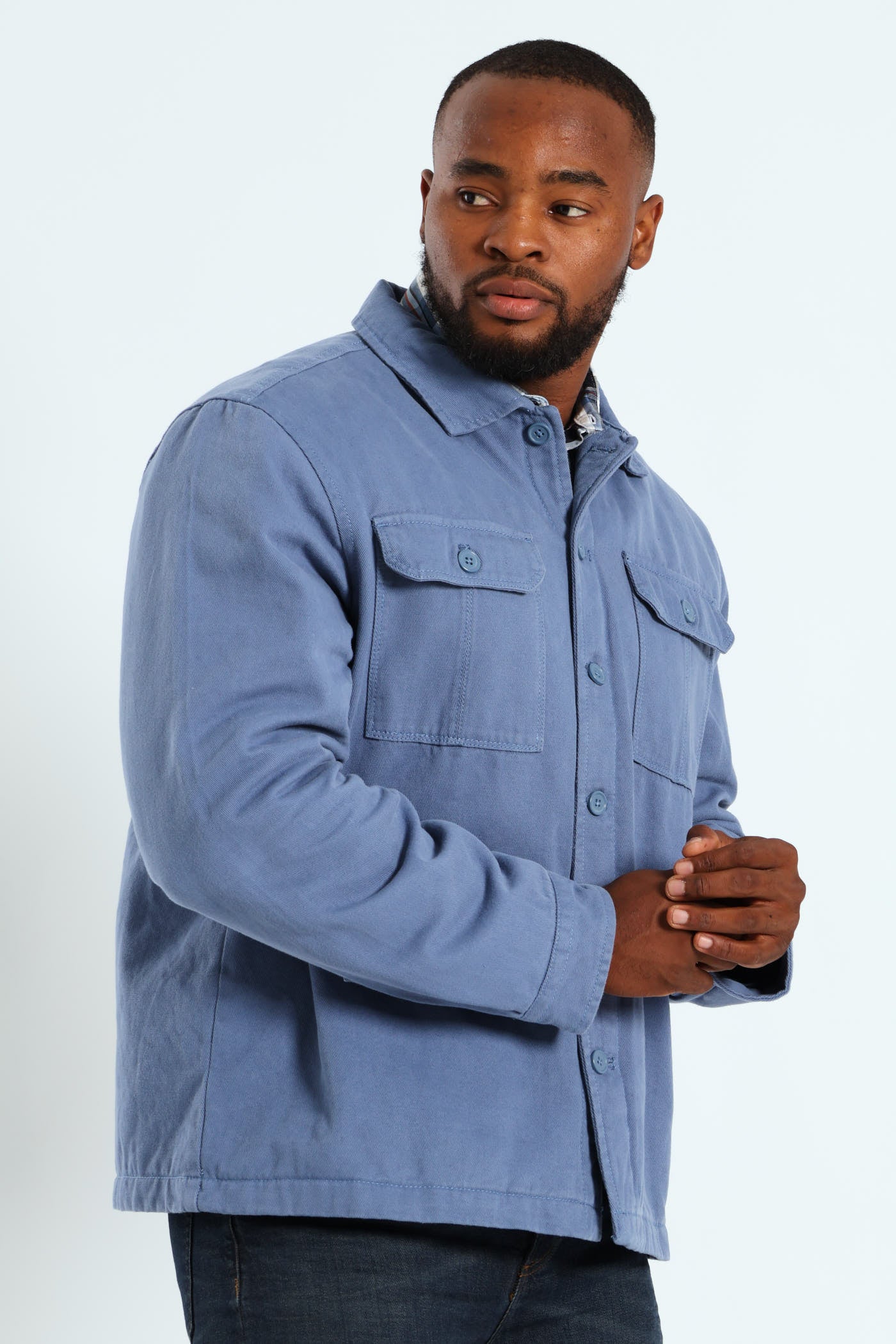 Cotton Flap Pocket Shacket - Steel Blue - Image 3