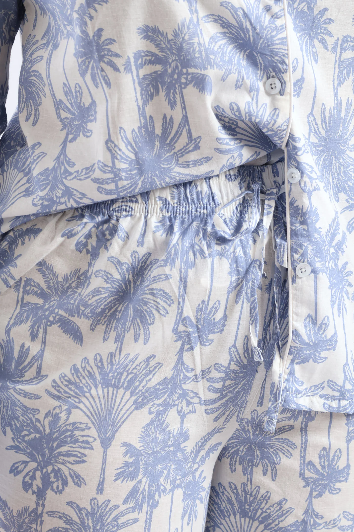 Cotton Palms Button Through & Pant Set - White/Blue - Image 2