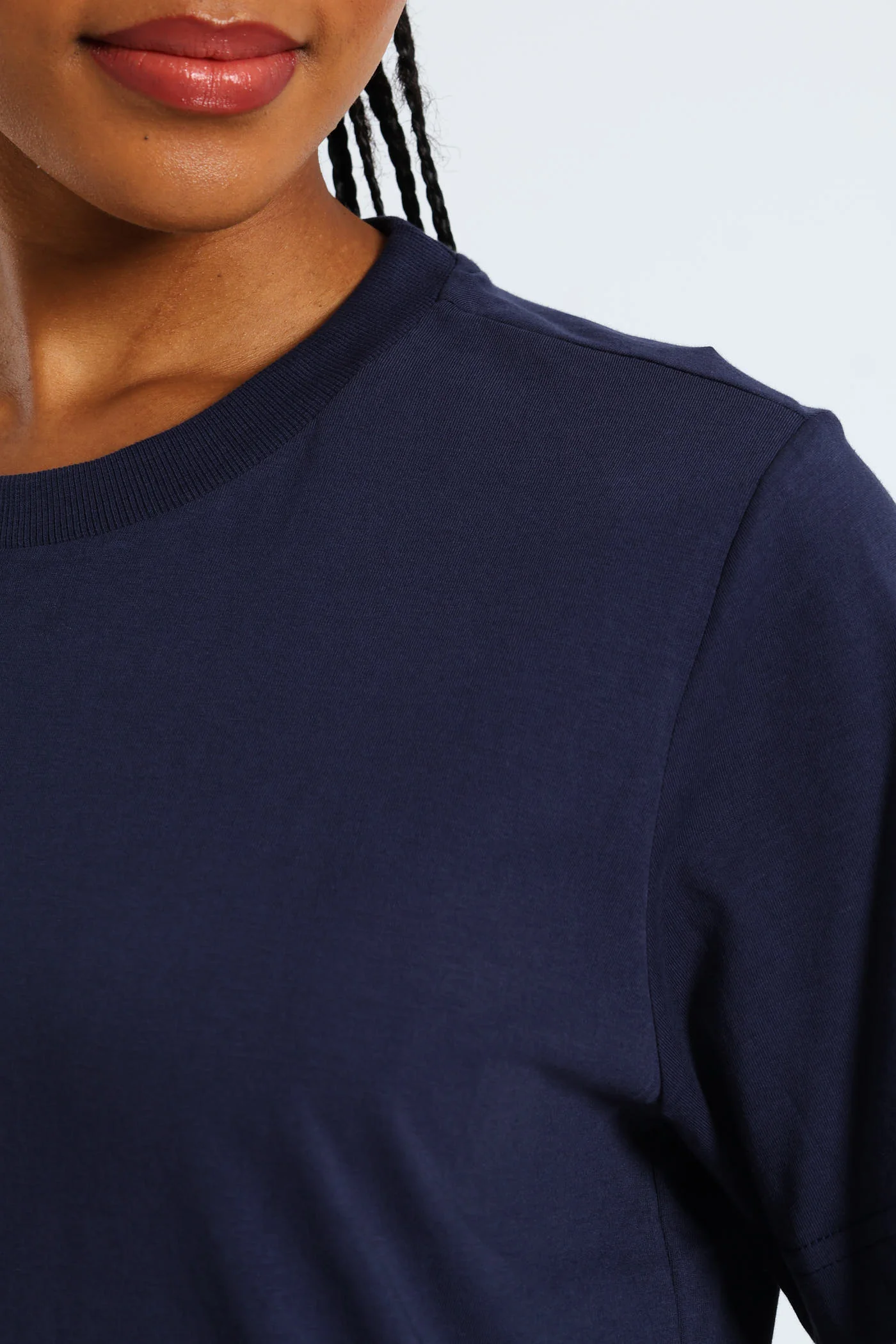 Cotton Rib Neck Boxy Tee - French Navy - Image 2
