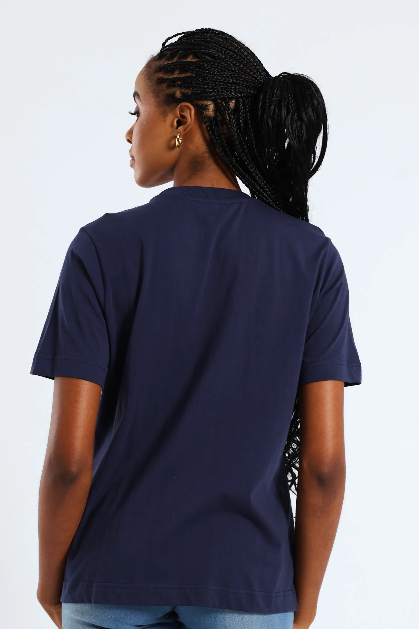 Cotton Rib Neck Boxy Tee - French Navy - Image 4