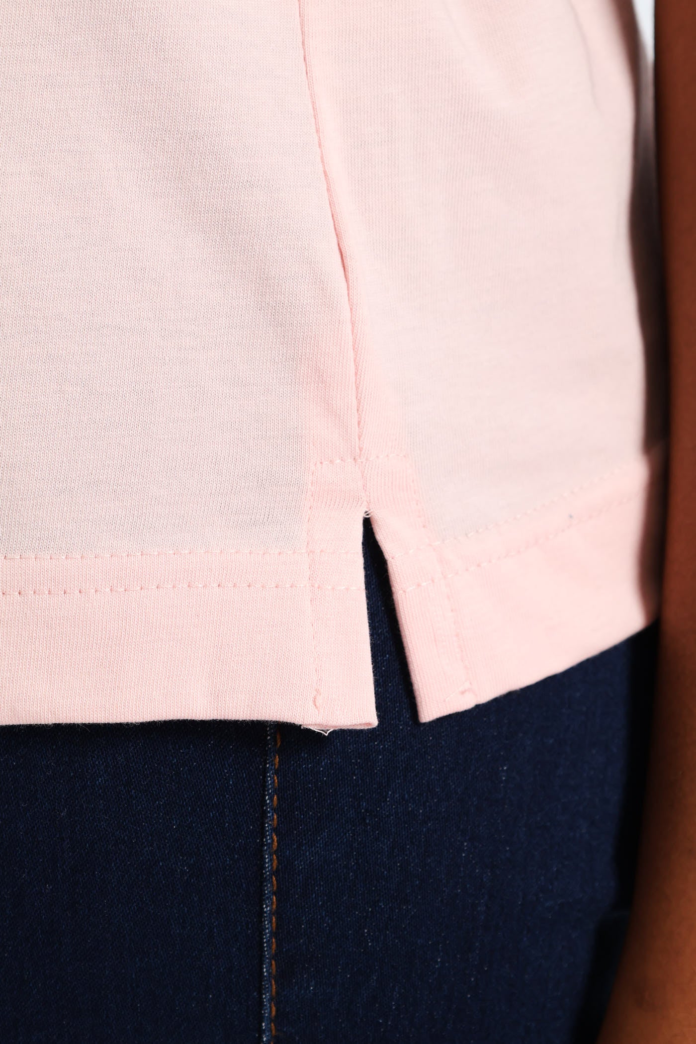 Cotton Rib Neck Boxy Tee - Light Pink - Image 2