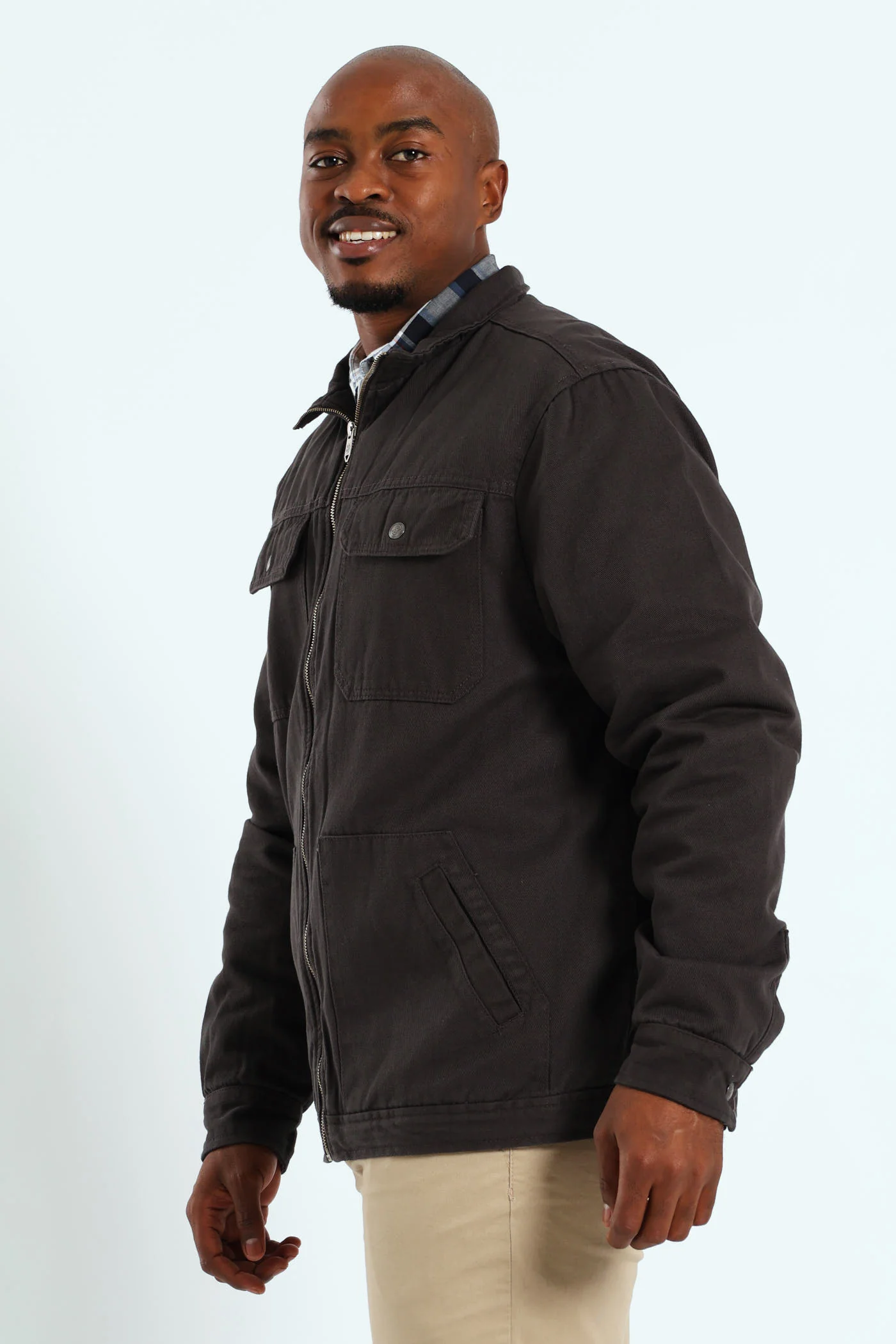 Cotton Trucker Jacket - Charcoal - Image 3