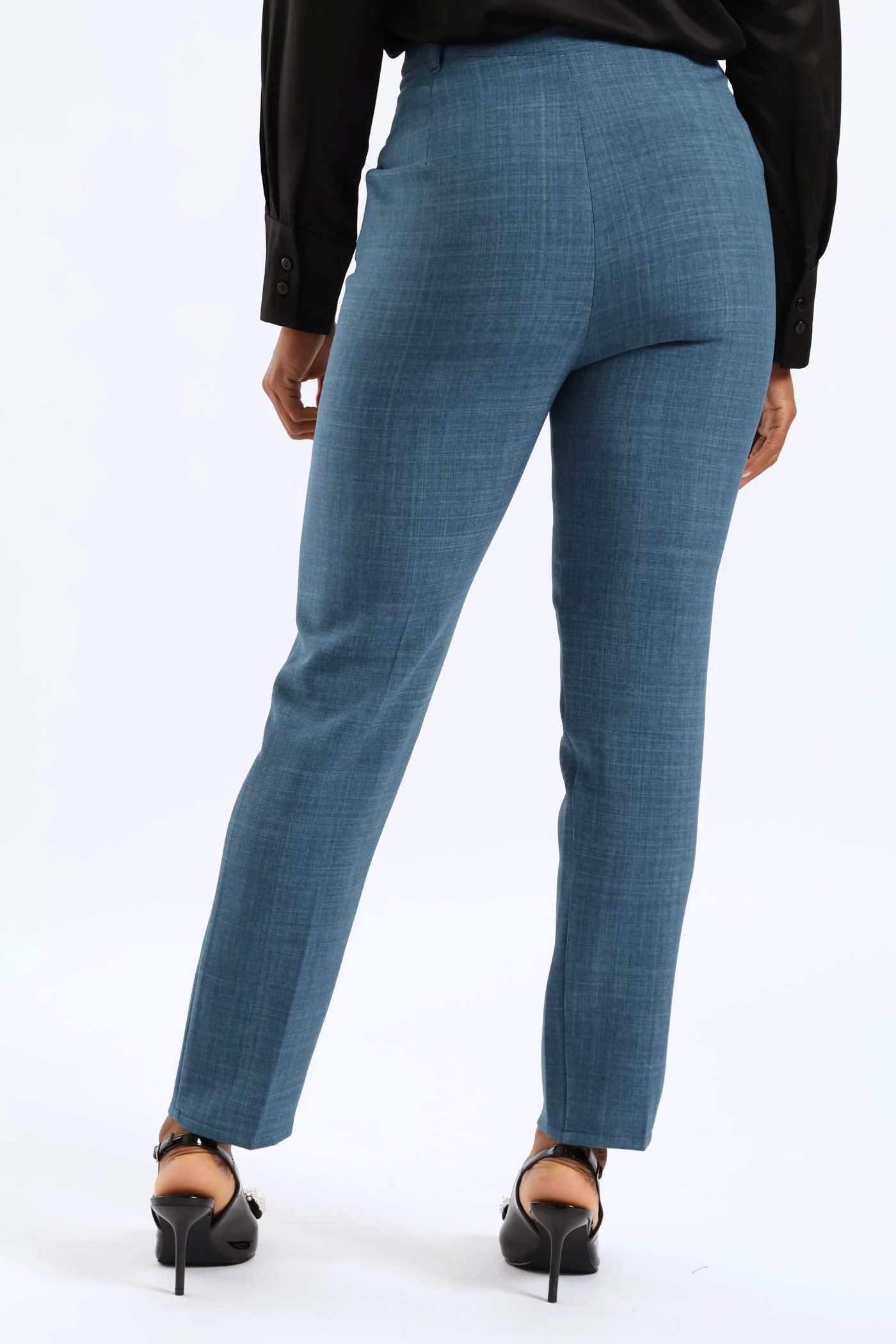 Covered Button Linen Blend Tapered Leg Pant - Teal - Image 5