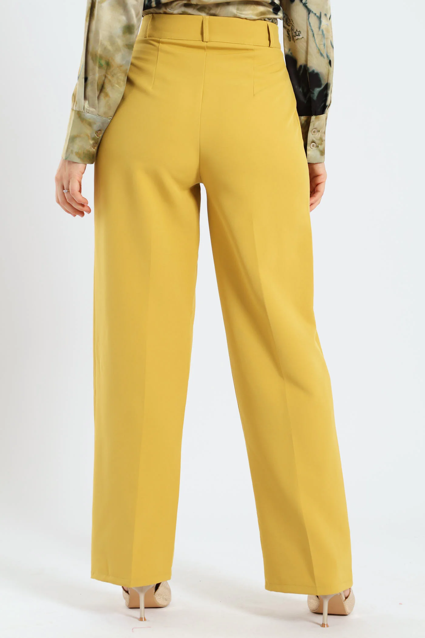 Covered Button Wide Leg Pants - Mustard - Image 6