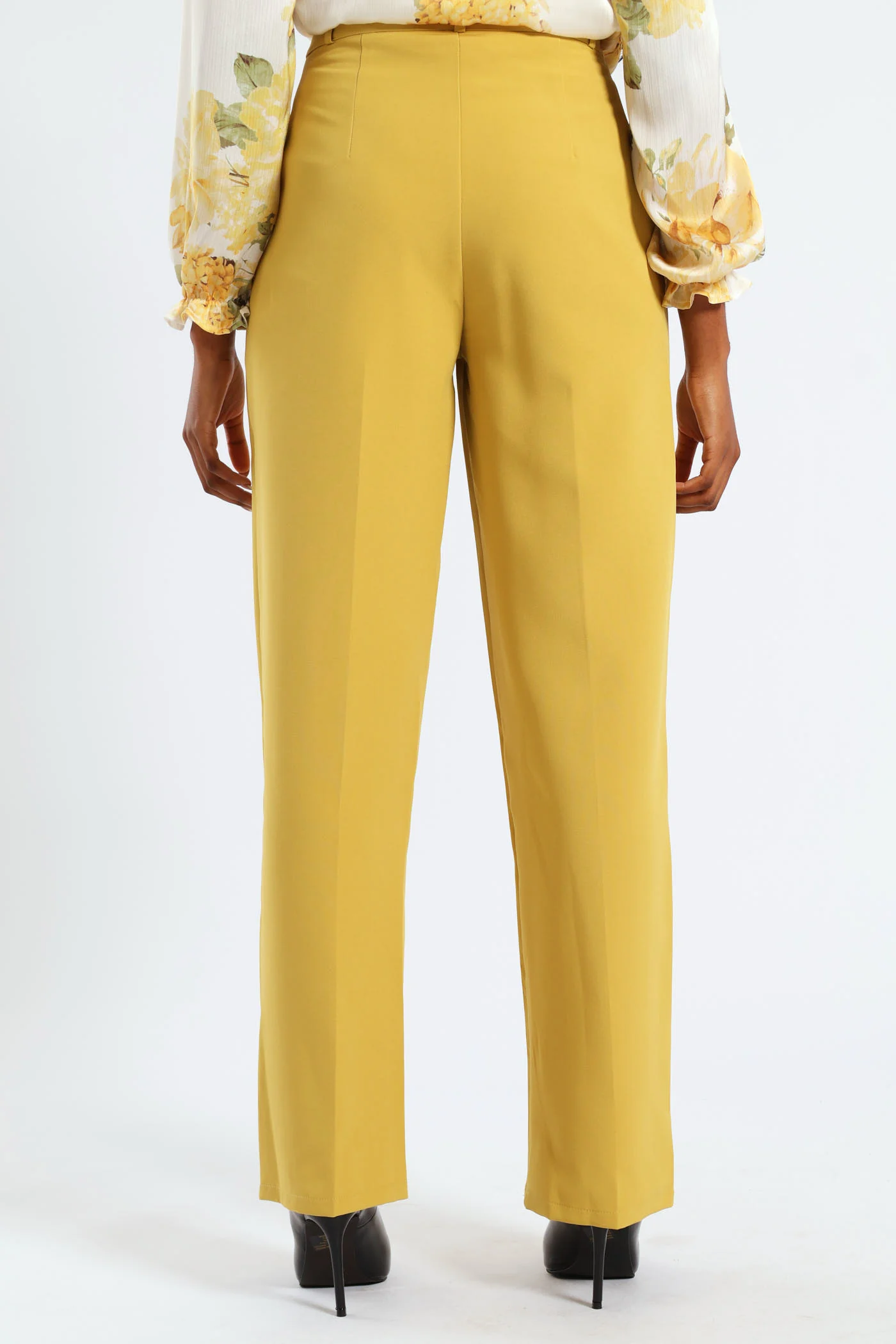 Covered Button Wide Leg Pants - Mustard - Image 9