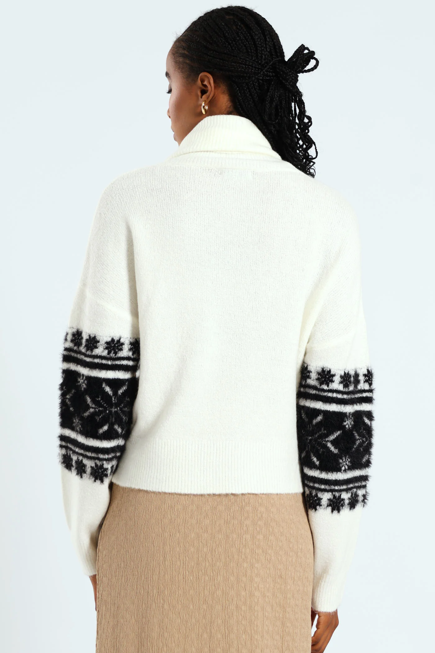 Cowl Neck Fairisle Pullover - Black/White - Image 4