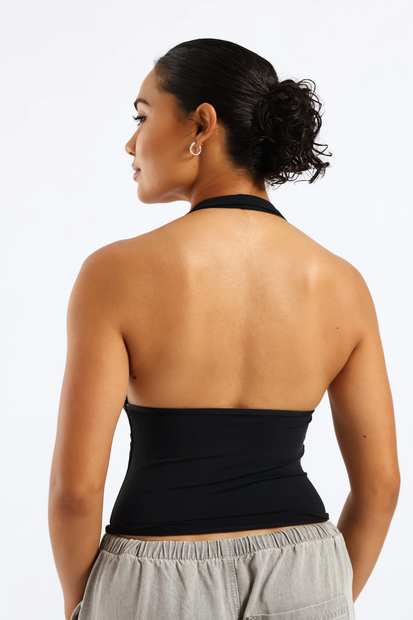 Cowl Neck Halter Top - Black - Image 2