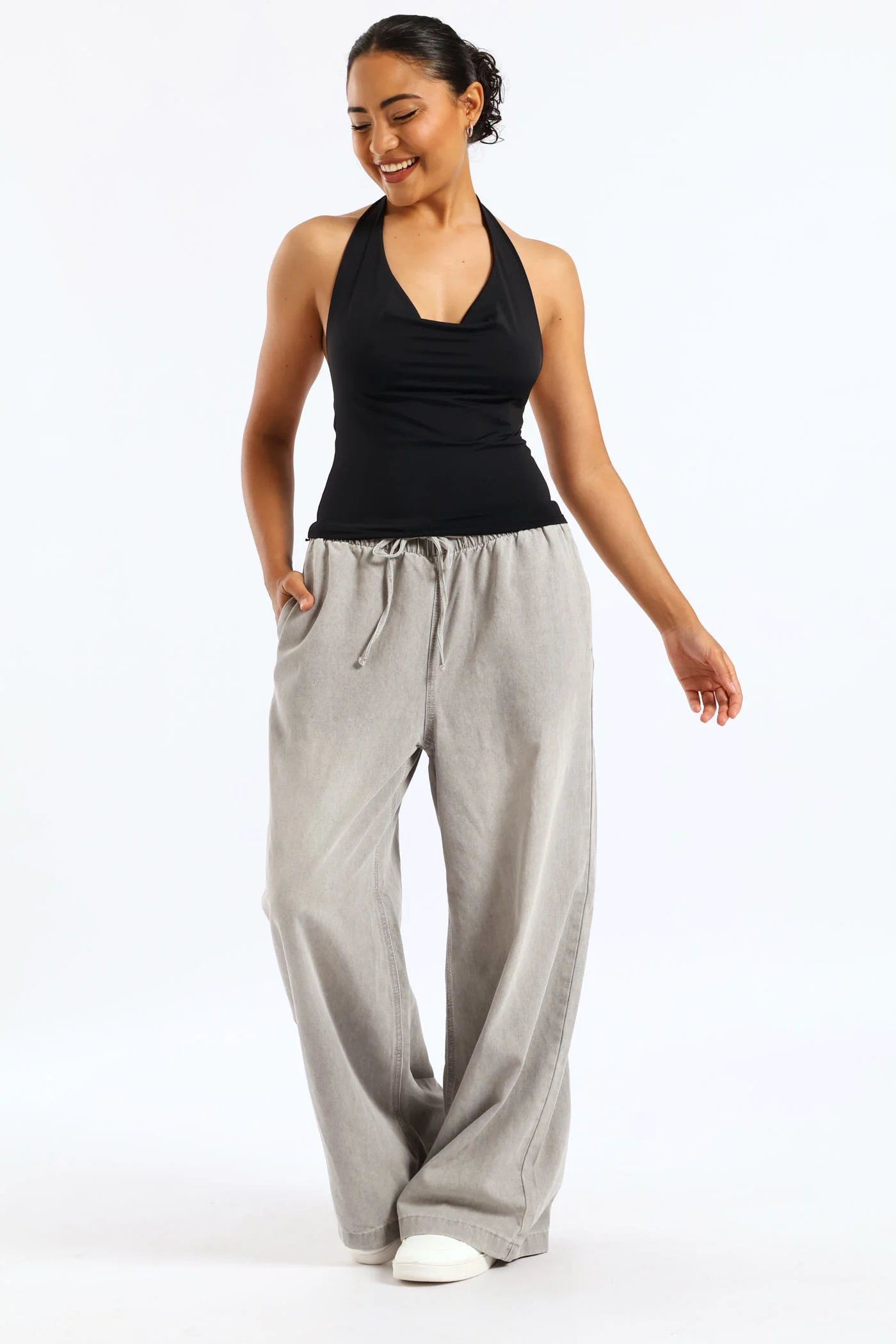 Cowl Neck Halter Top - Black - Image 5