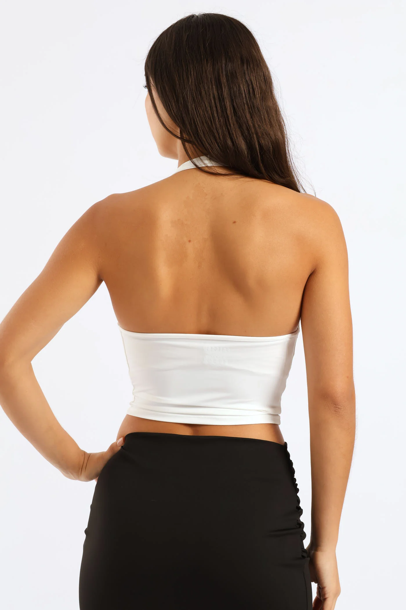Cowl Neck Polyamide Halter Top - Off White - Image 4