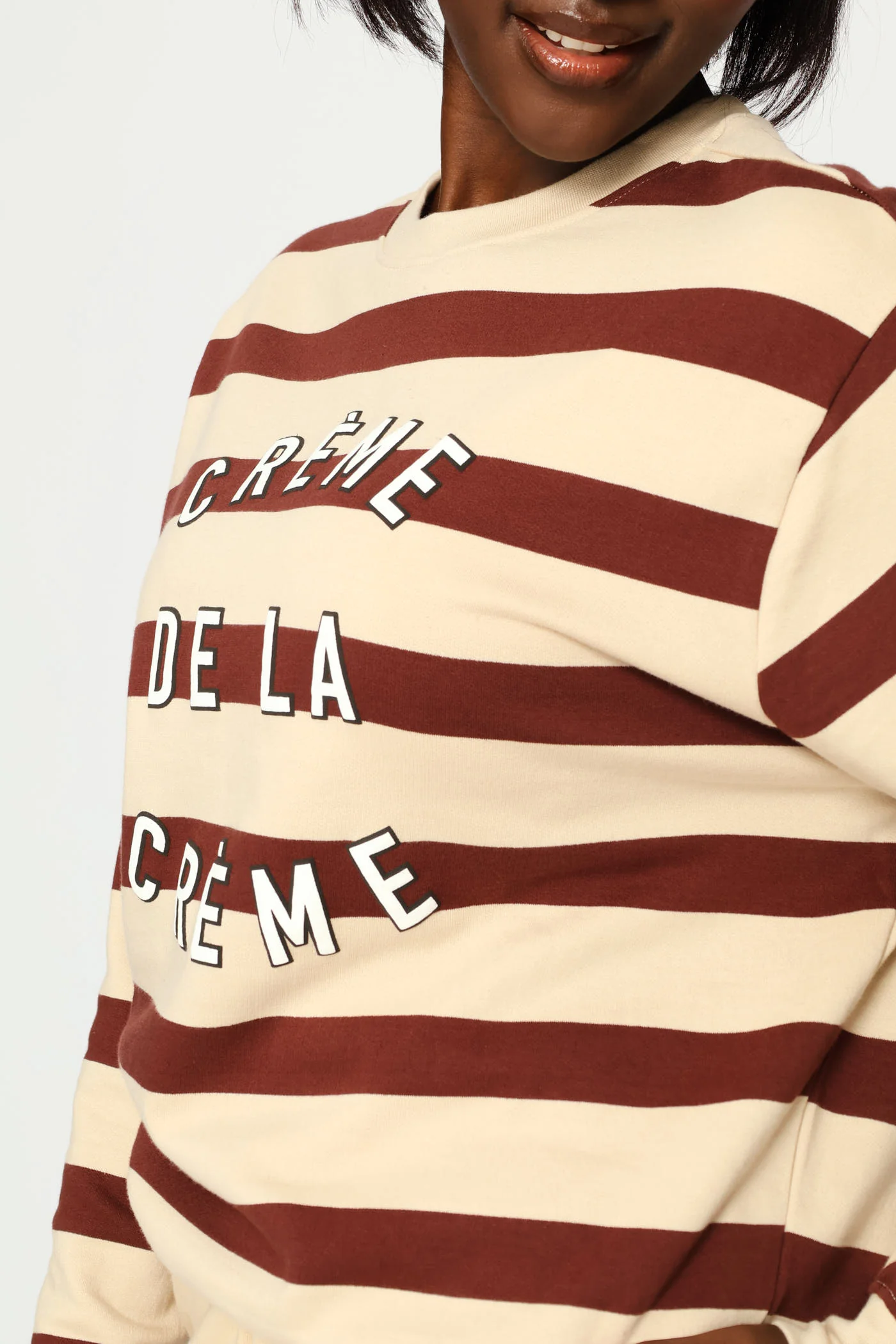 Crème De La Crème Puff Print Stripe Pullover - Dark Chocolate/Fawn - Image 2