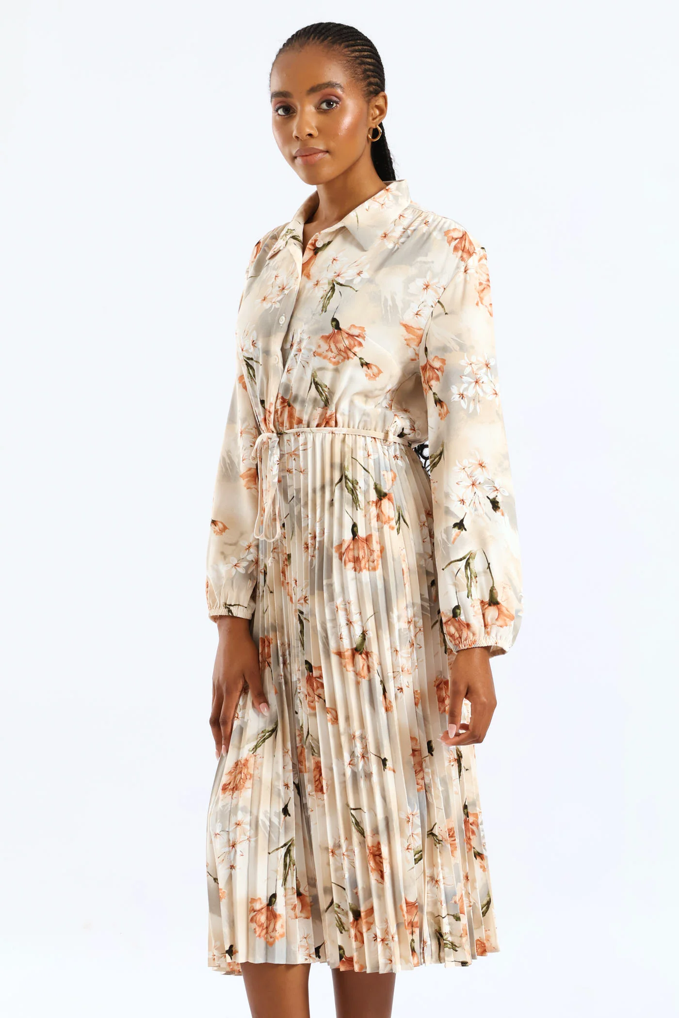 Crepe Pleated Maxi Dress - Cream - Image 2