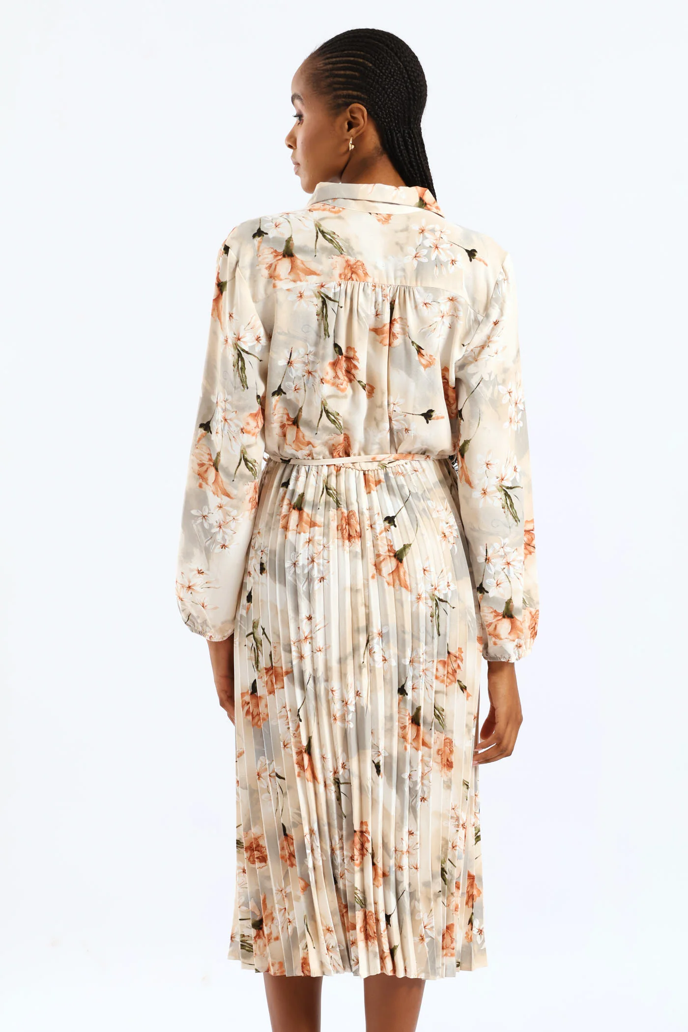 Crepe Pleated Maxi Dress - Cream - Image 3