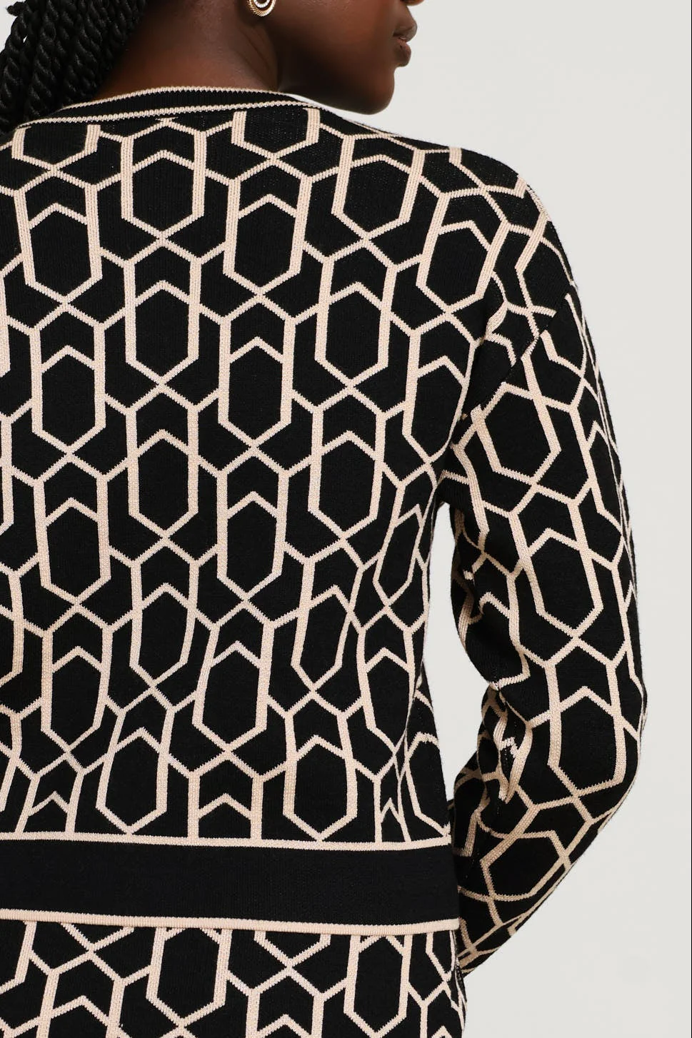 Crew Neck Geo Cardi - Black/Beige - Image 4