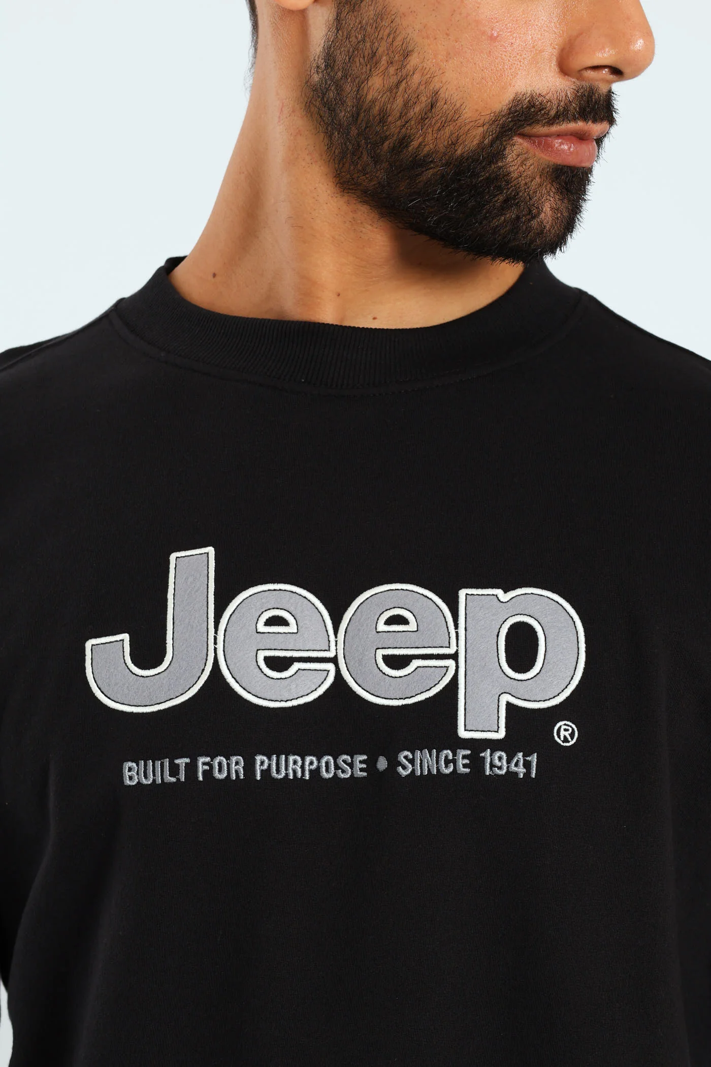 Crew Neck Letter Fleece Sweat Top - Black - Image 2