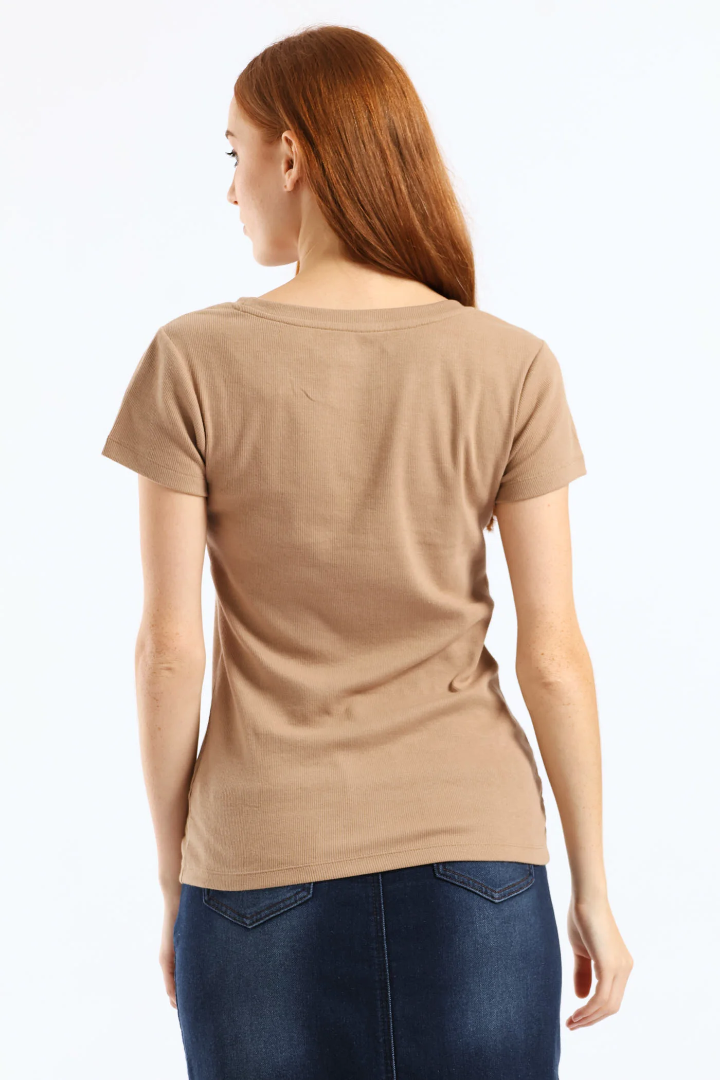 Crew Rib Fitted Tee - Dark Beige - Image 2